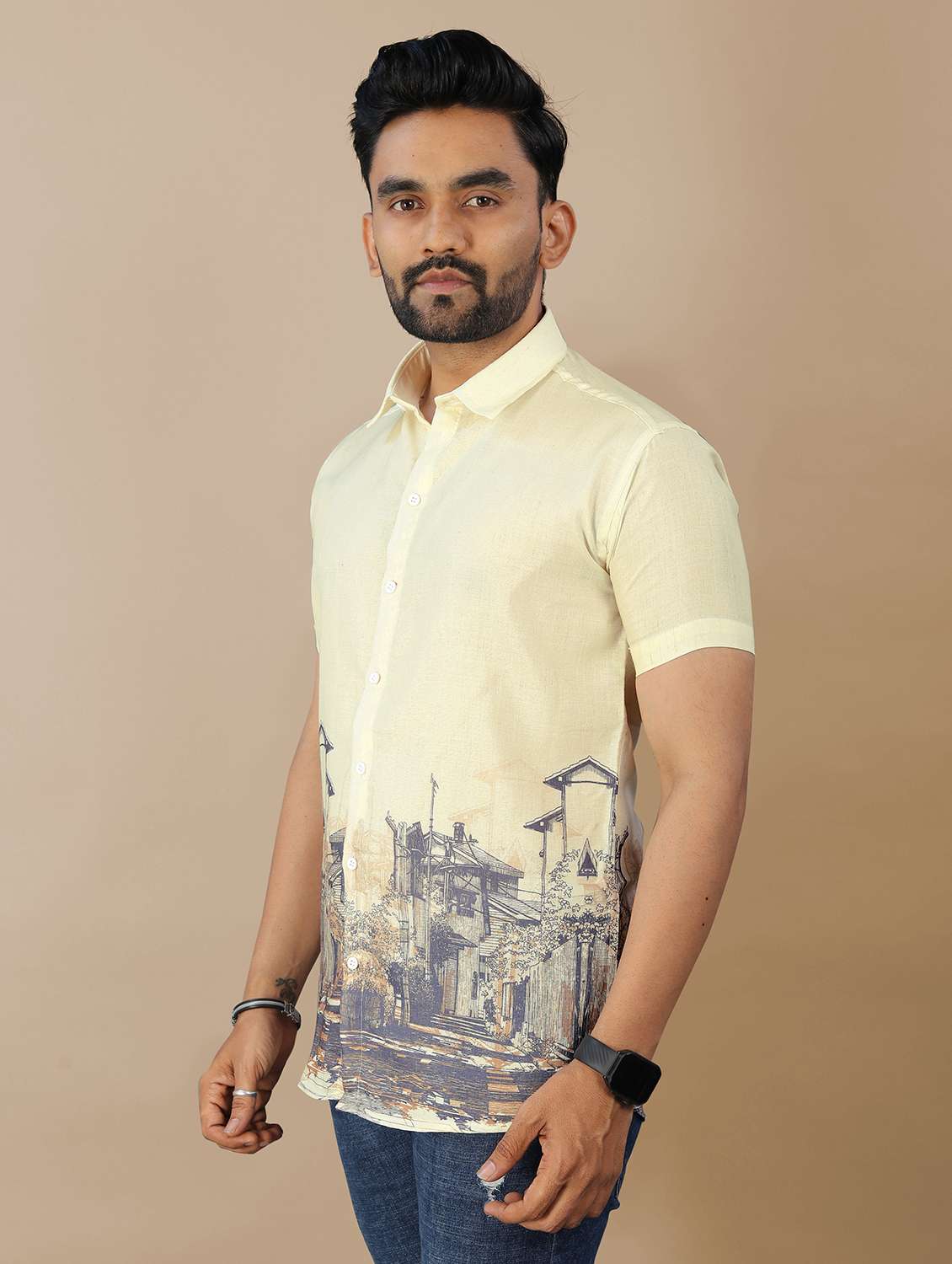 men printed short sleeve collared regular fit shirt - 21986772 -  Standard Image - 1