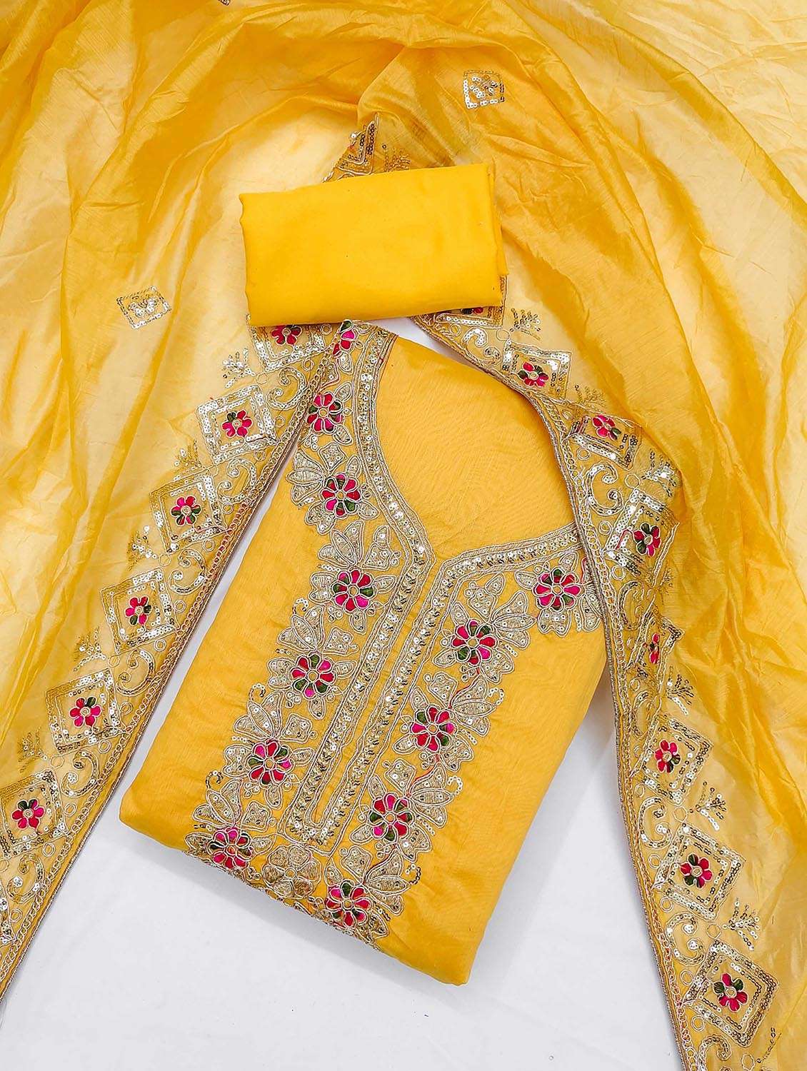 women solid with work embroidered unstitched suit set - 21986778 -  Standard Image - 1