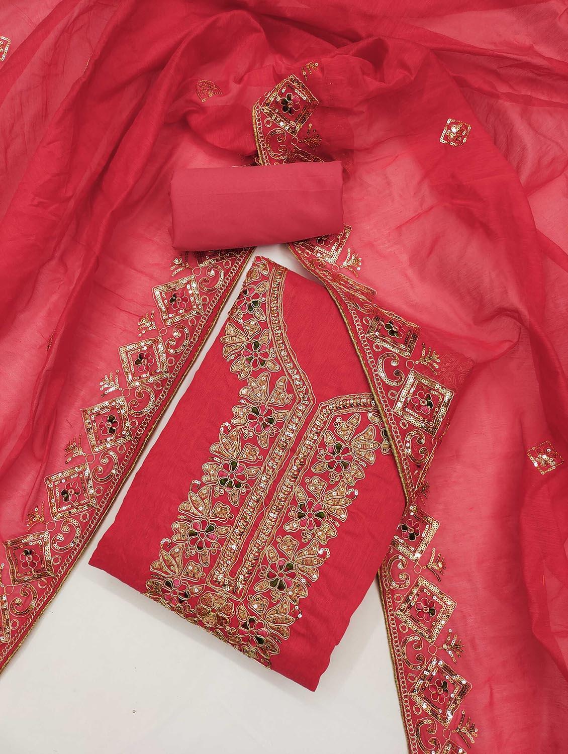 women solid with work embroidered unstitched suit set - 21986779 - Standard Image - 1