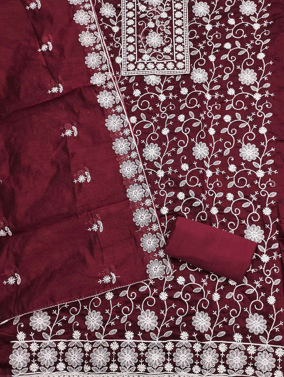 women solid with work embroidered unstitched suit set - 21986785 -  Standard Image - 1