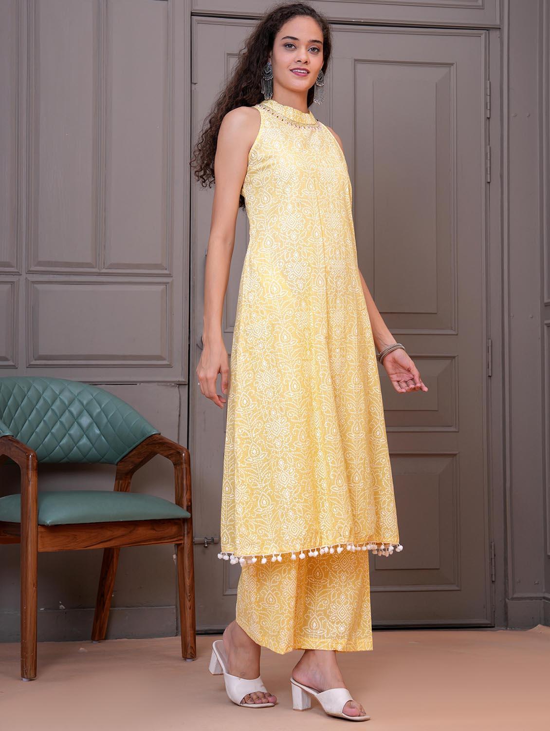women bandhani print halter neck kurta and pant set - 21986789 - Standard Image - 1