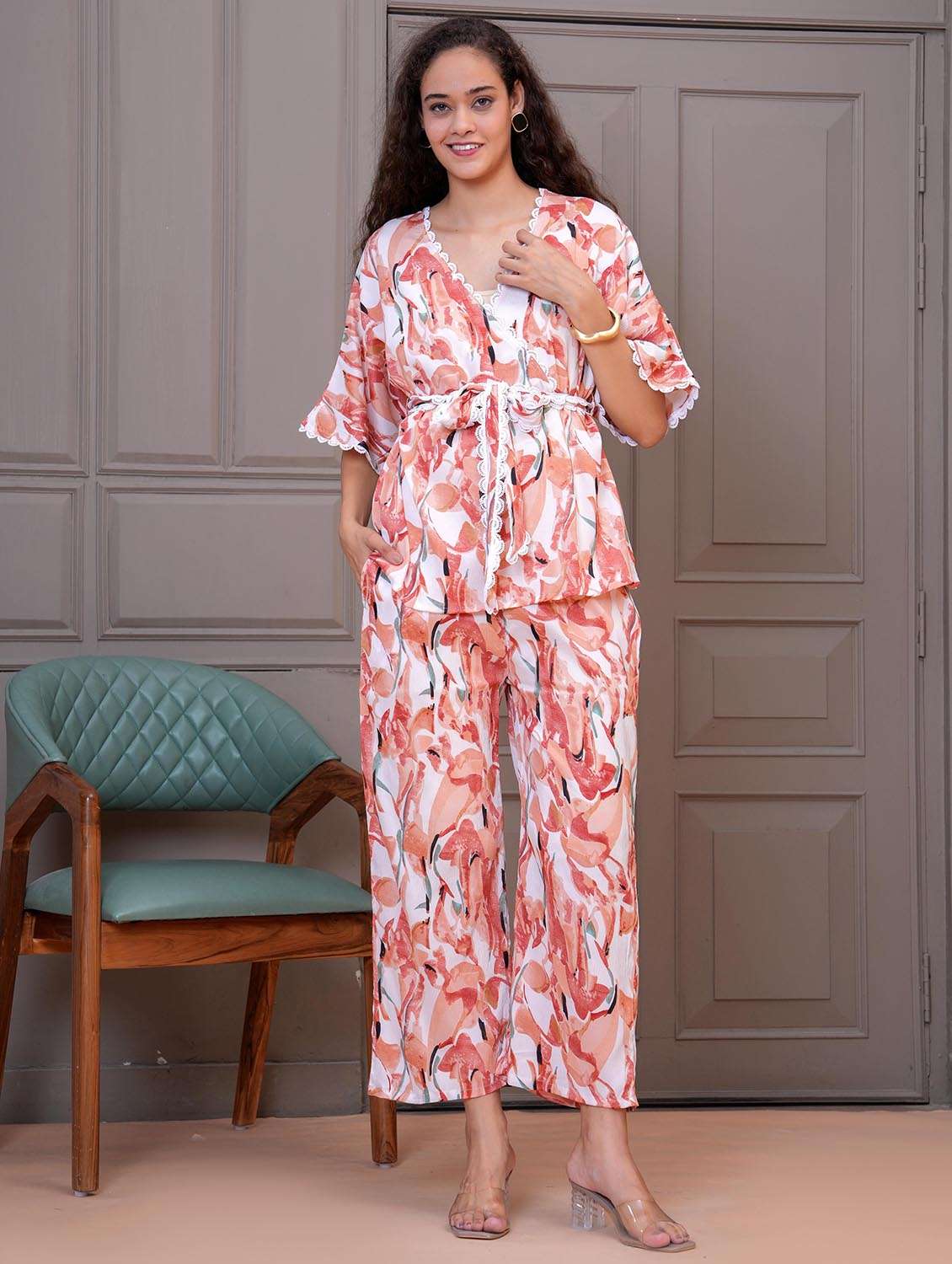 women printed top and trouser co-ord set