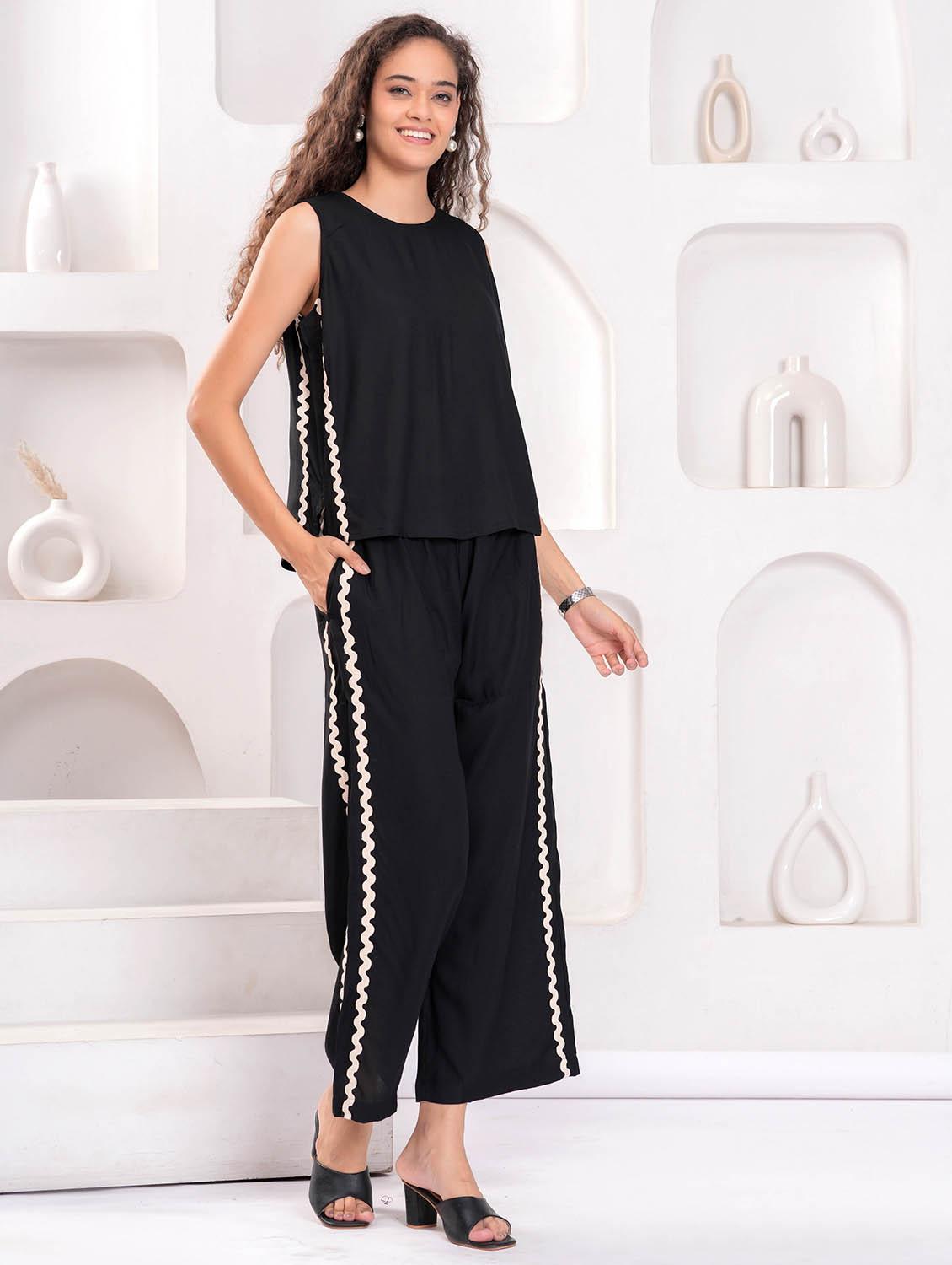 women solid sleeveless top and trouser co-ord set - 21986797 -  Standard Image - 1