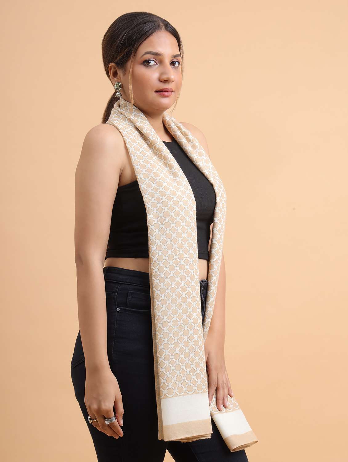 women beige geometric print casual scarf - 21986804 -  Standard Image - 1