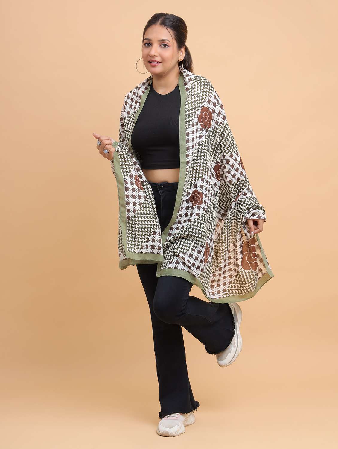 women checkered viscose scarf   - 21986810 -  Standard Image - 1