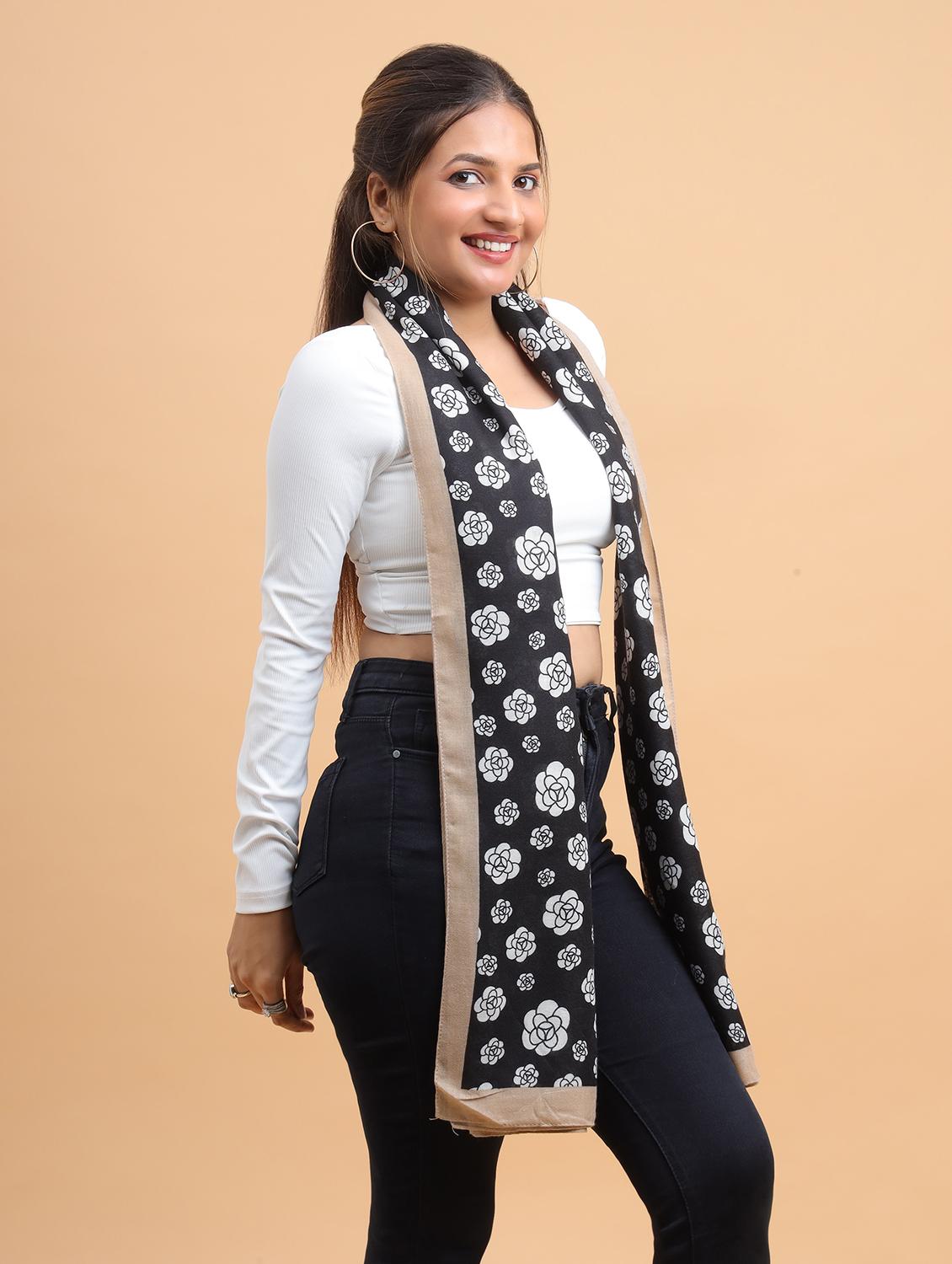 floral print black & beige scarf - 21986821 -  Standard Image - 1