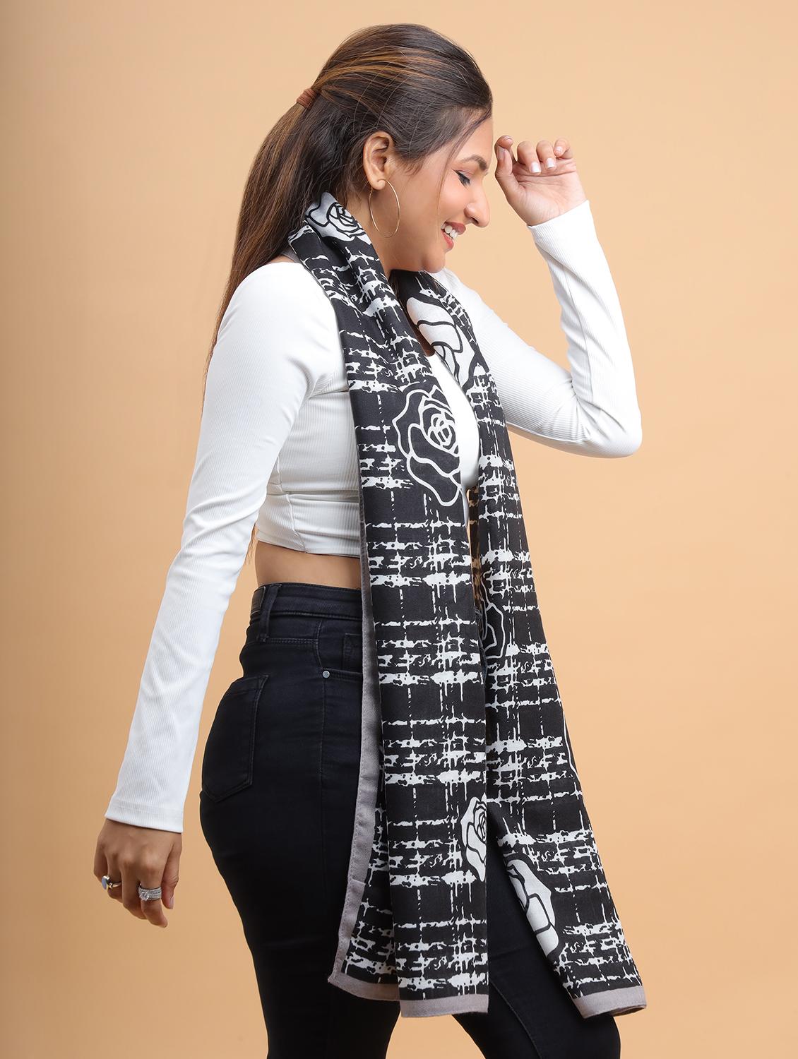 floral printed rectangular viscose blend women scarf - 21986823 - Standard Image - 4