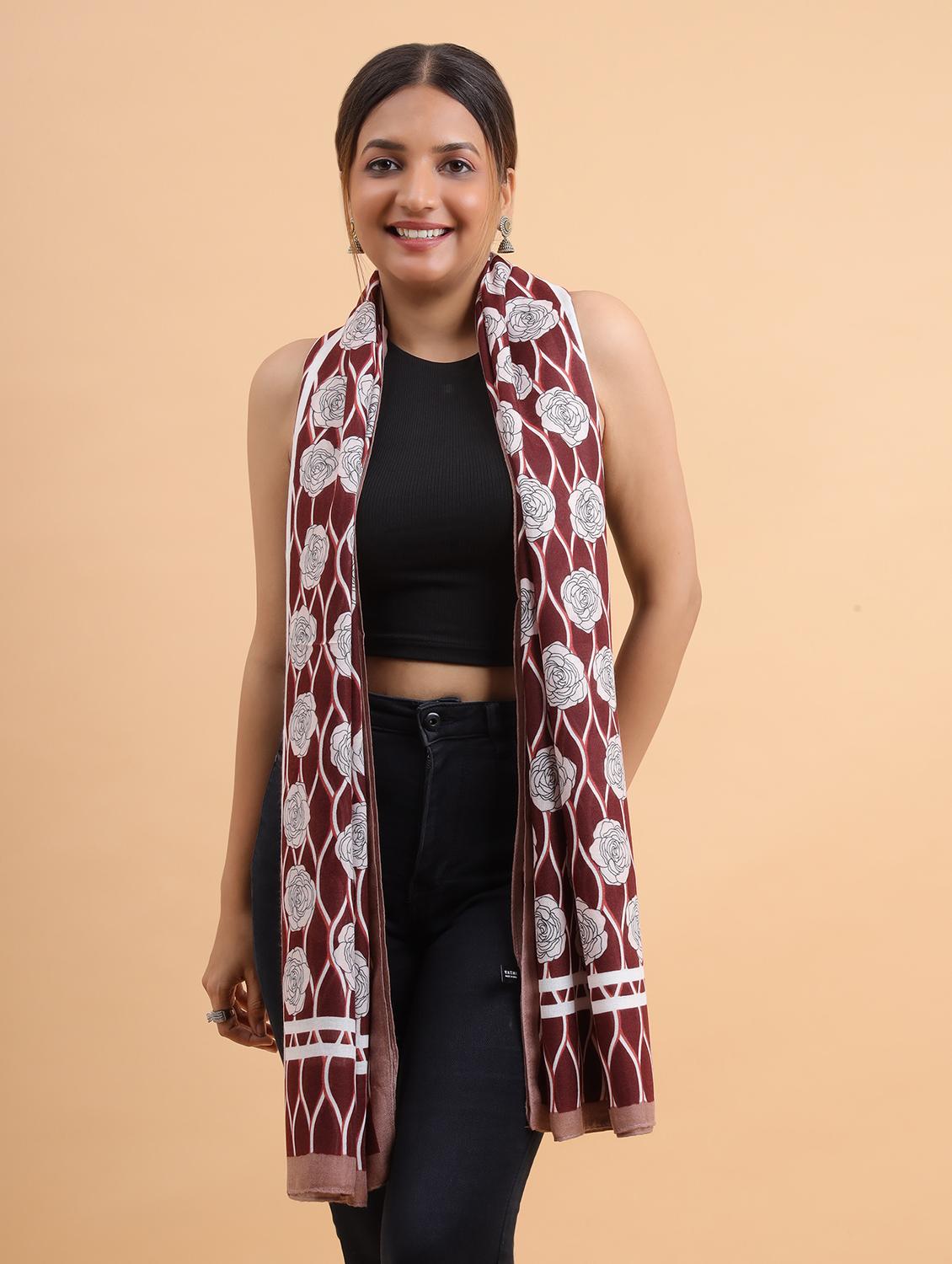 printed maroon color scarf - 21986824 -  Zoom Image - 0