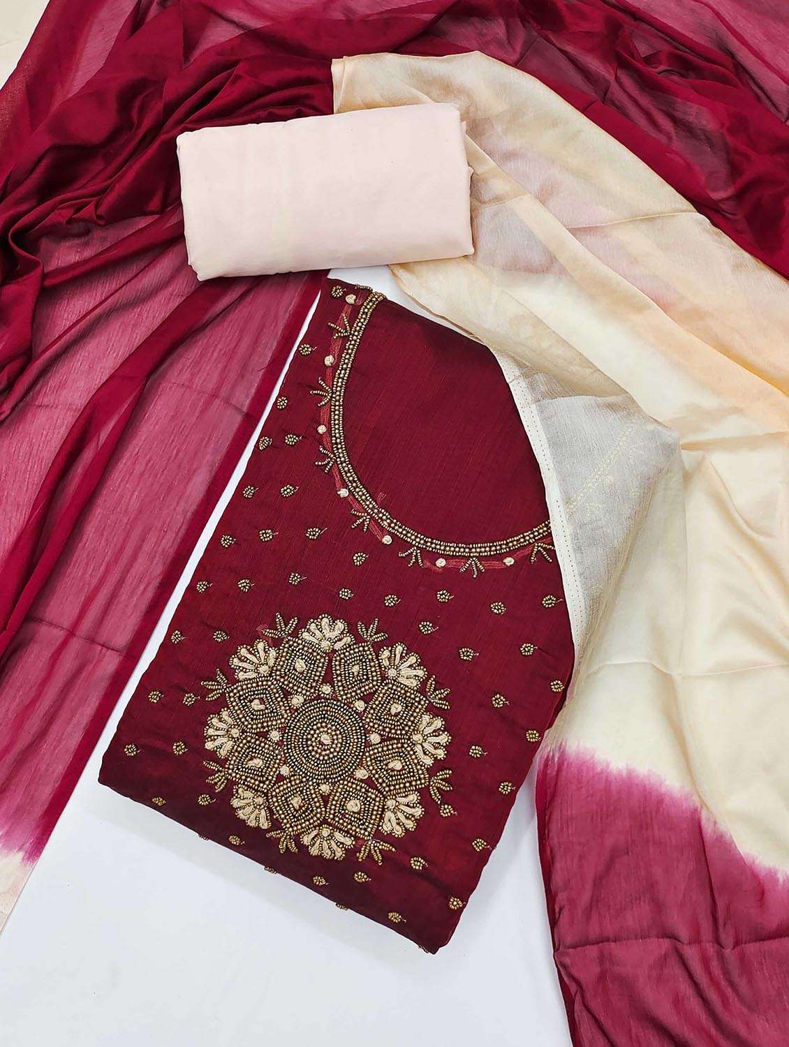 women solid with work embellished unstitched suit set - 21986850 -  Standard Image - 1