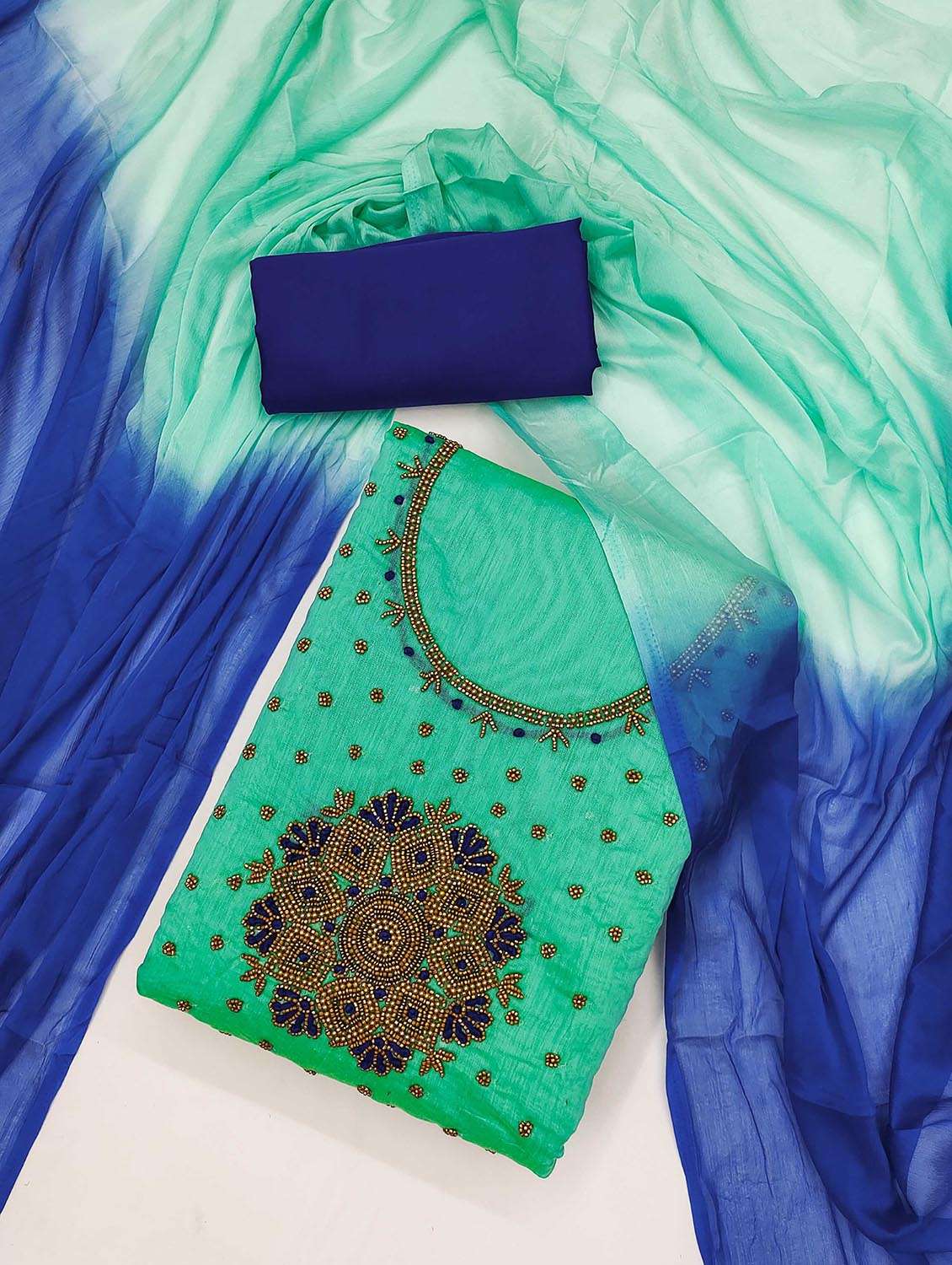 women solid with work embellished unstitched suit set - 21986851 -  Standard Image - 1