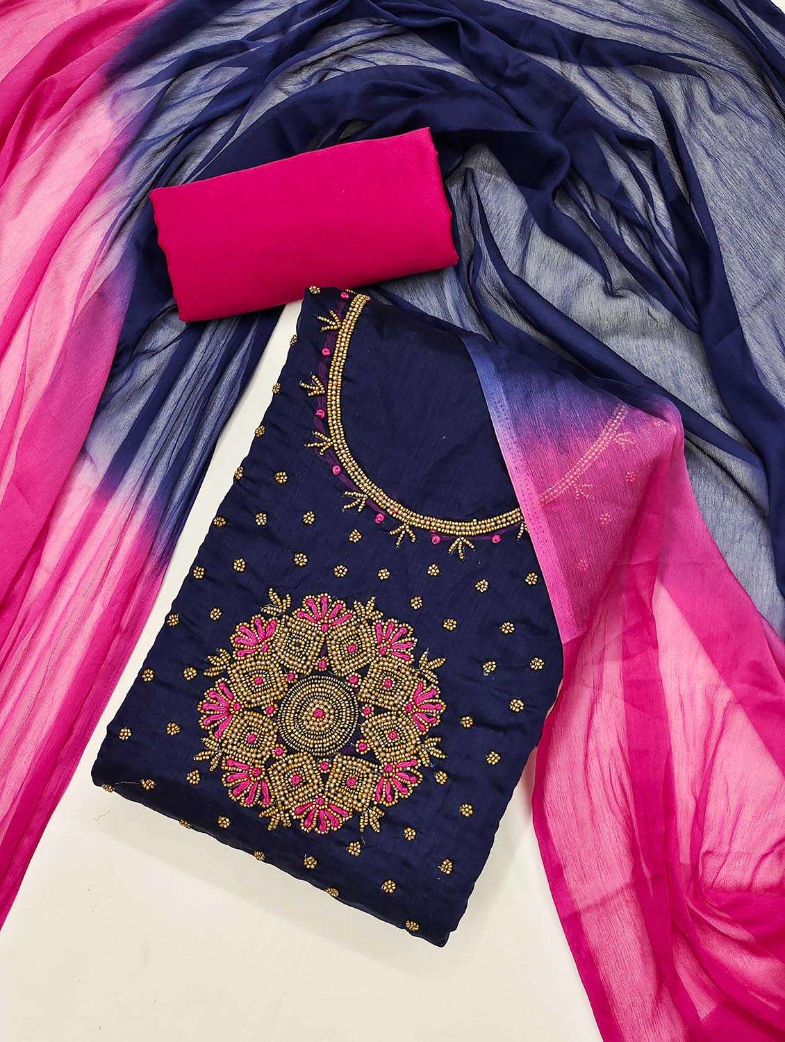 women solid with work embellished unstitched suit set - 21986852 -  Standard Image - 1