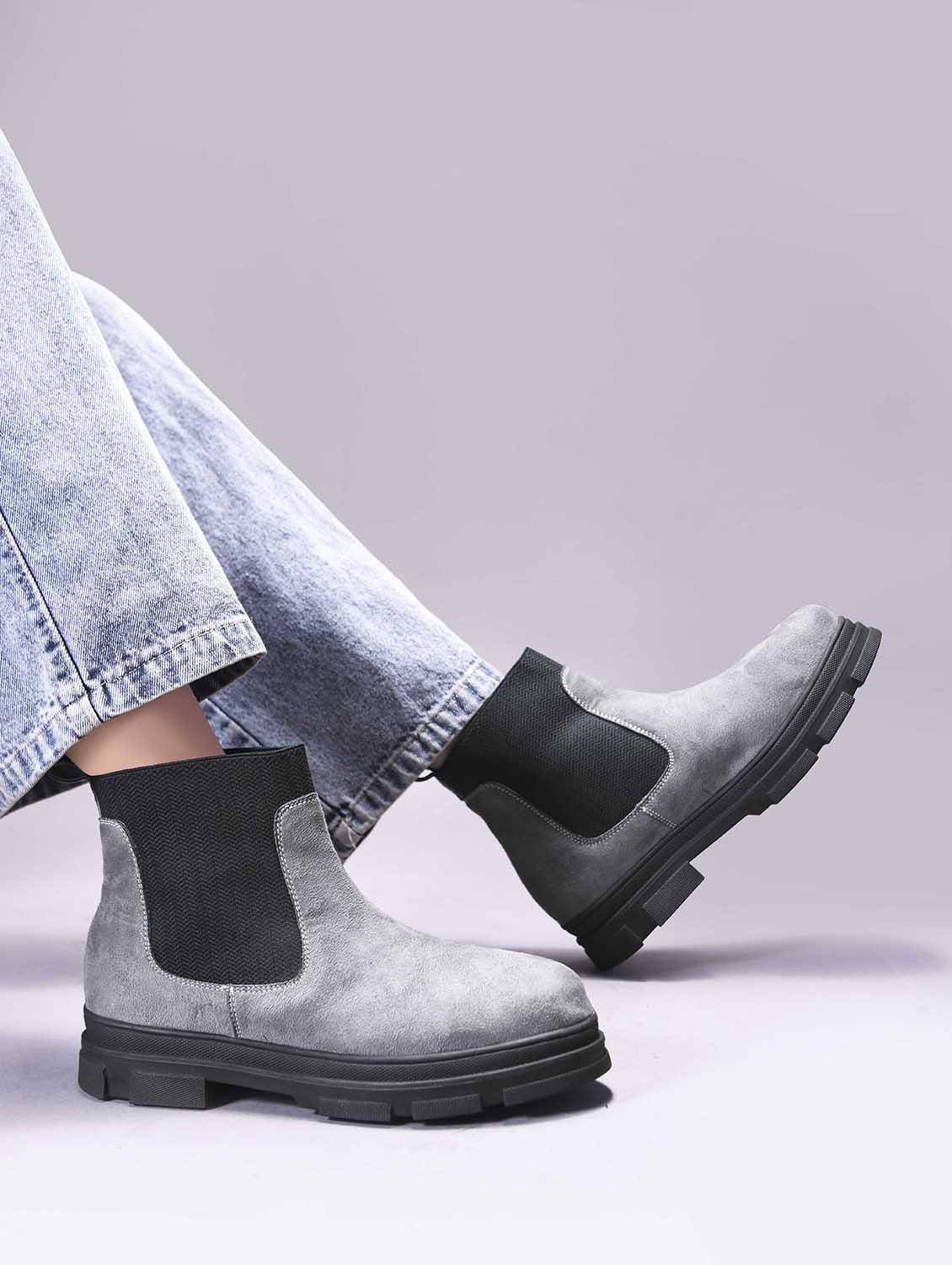 women grey solid ankle boot - 21986866 - Standard Image - 1