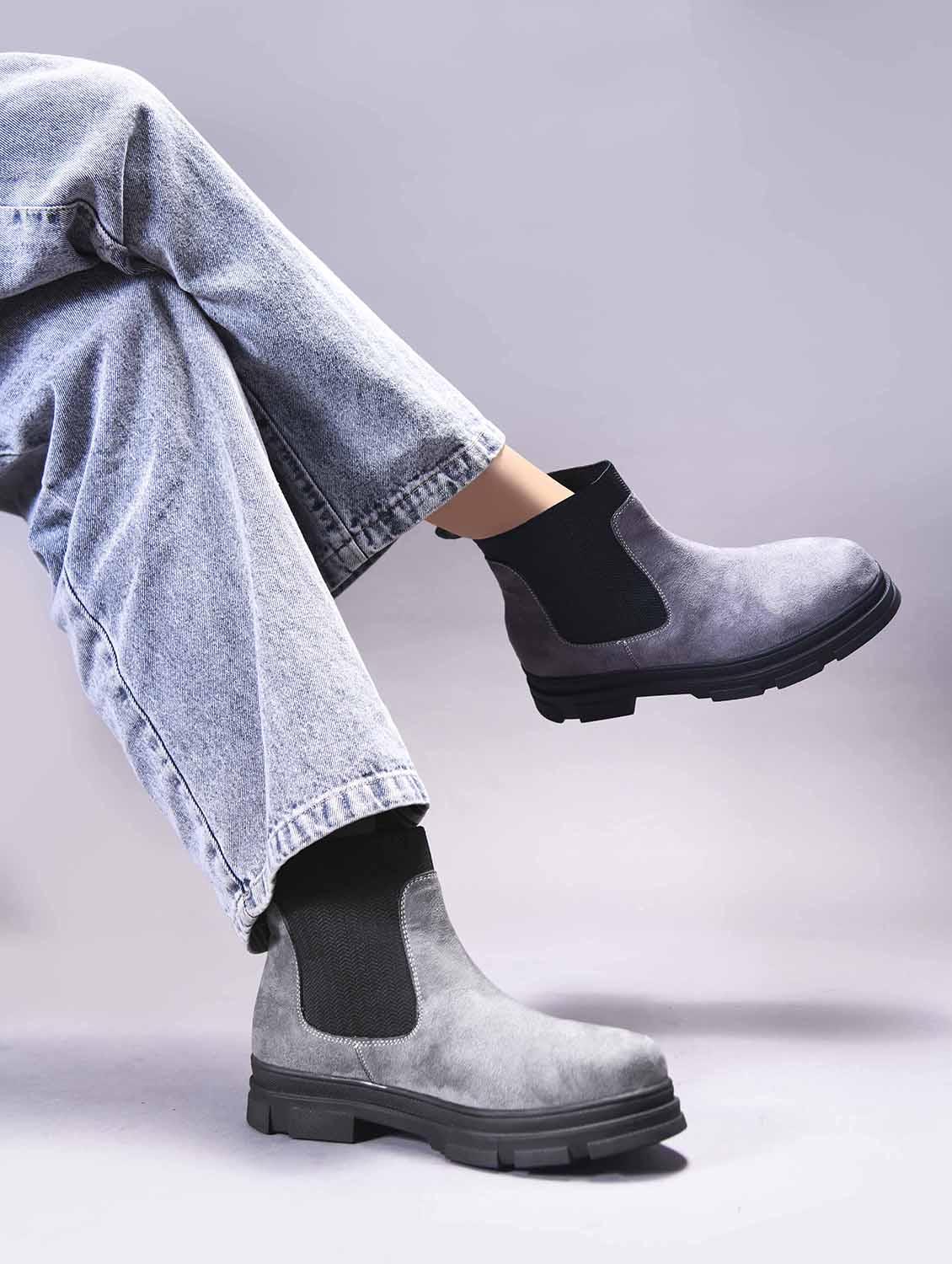 women grey solid ankle boot - 21986866 - Standard Image - 6