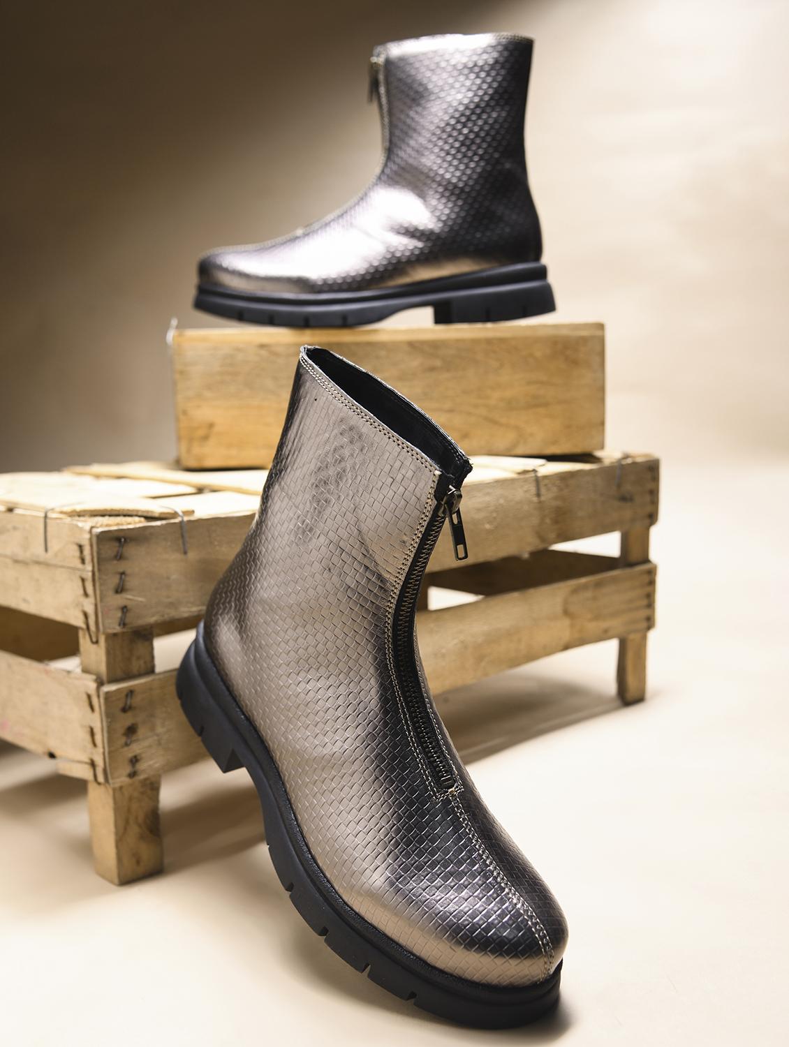 women metallic textured ankle length boots - 21986867 - Zoom Image - 0