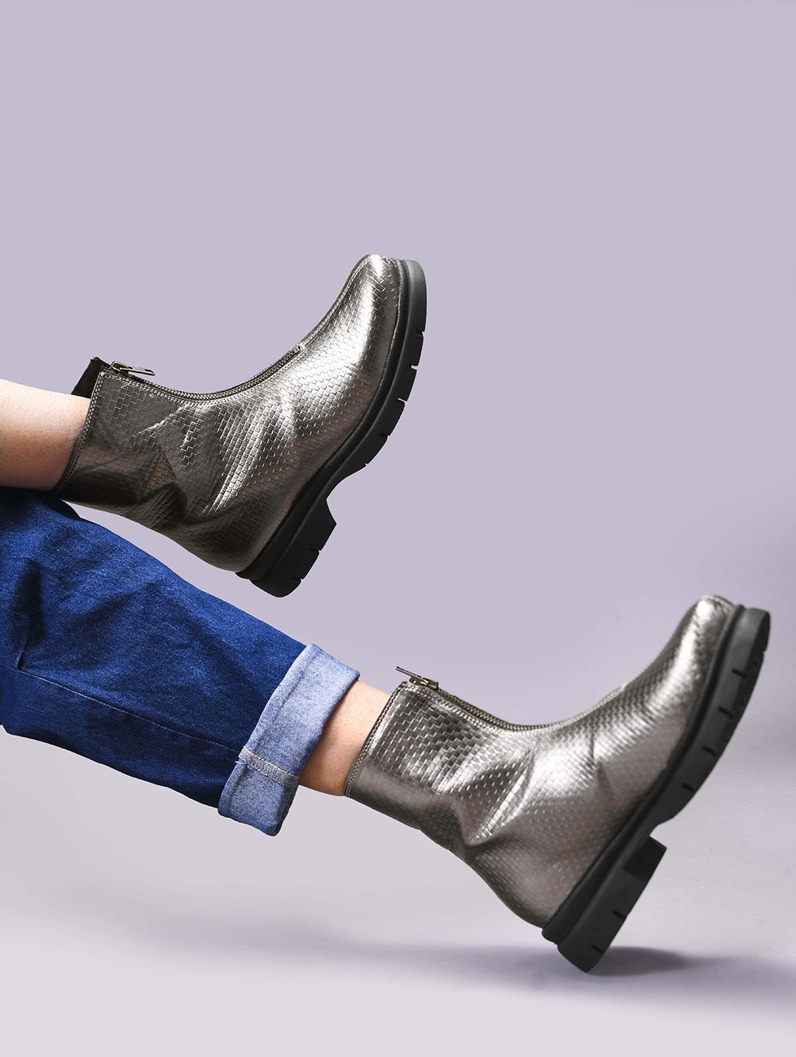 women metallic textured ankle length boots - 21986867 -  Standard Image - 1