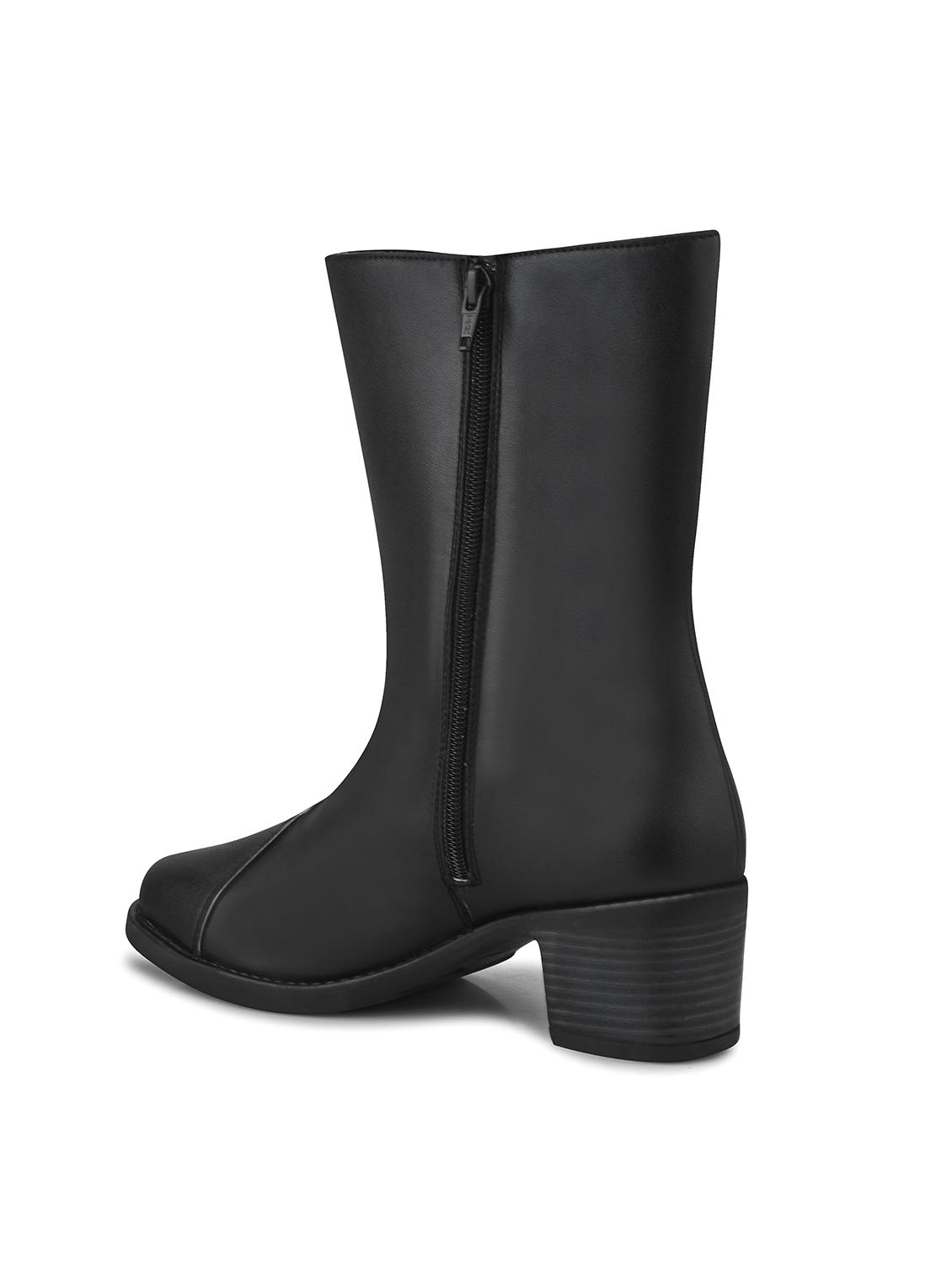 women black solid block heel calf length boots - 21986869 - Standard Image - 4