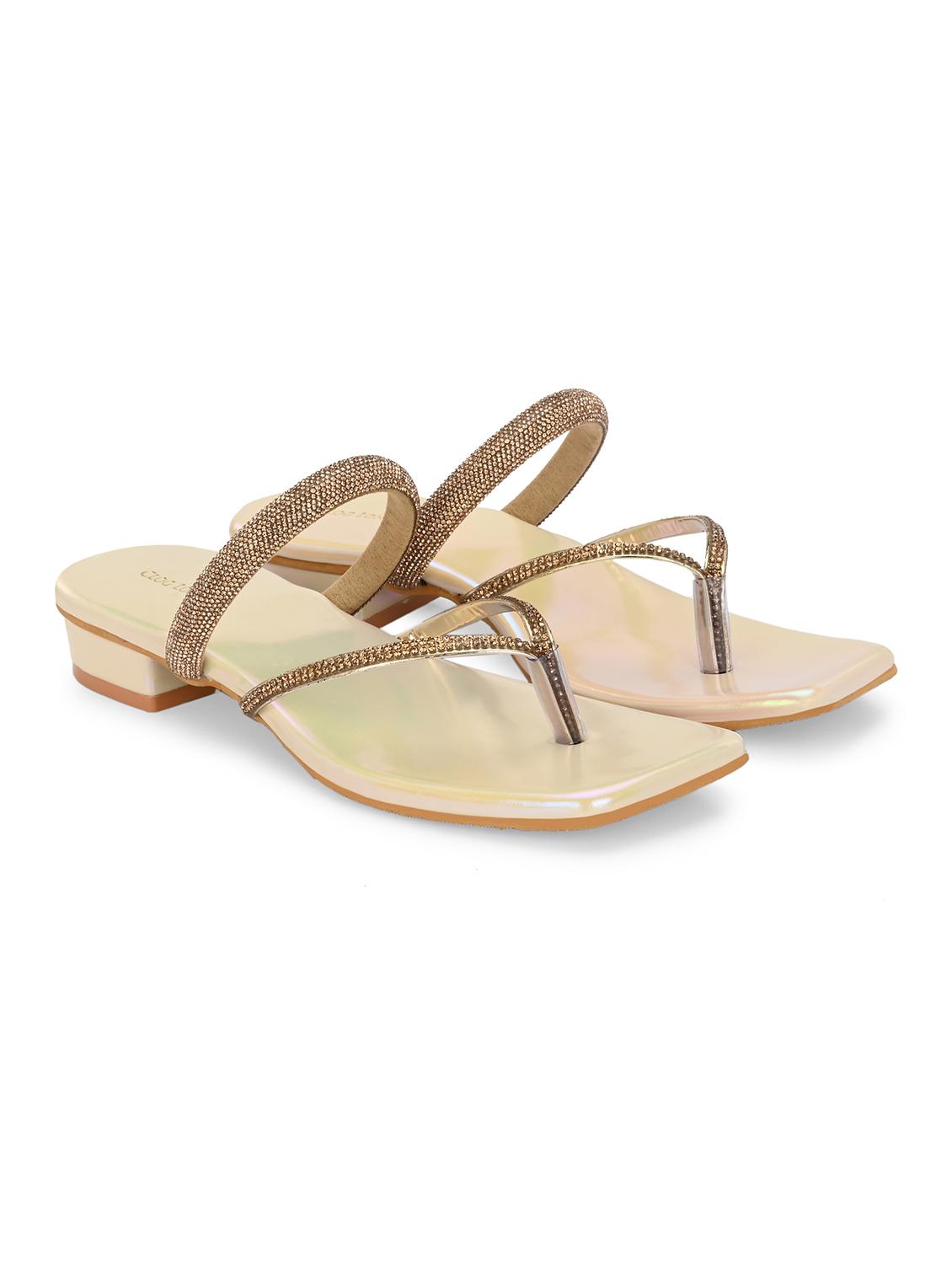 women cream embellished block heel - 21986890 - Standard Image - 1