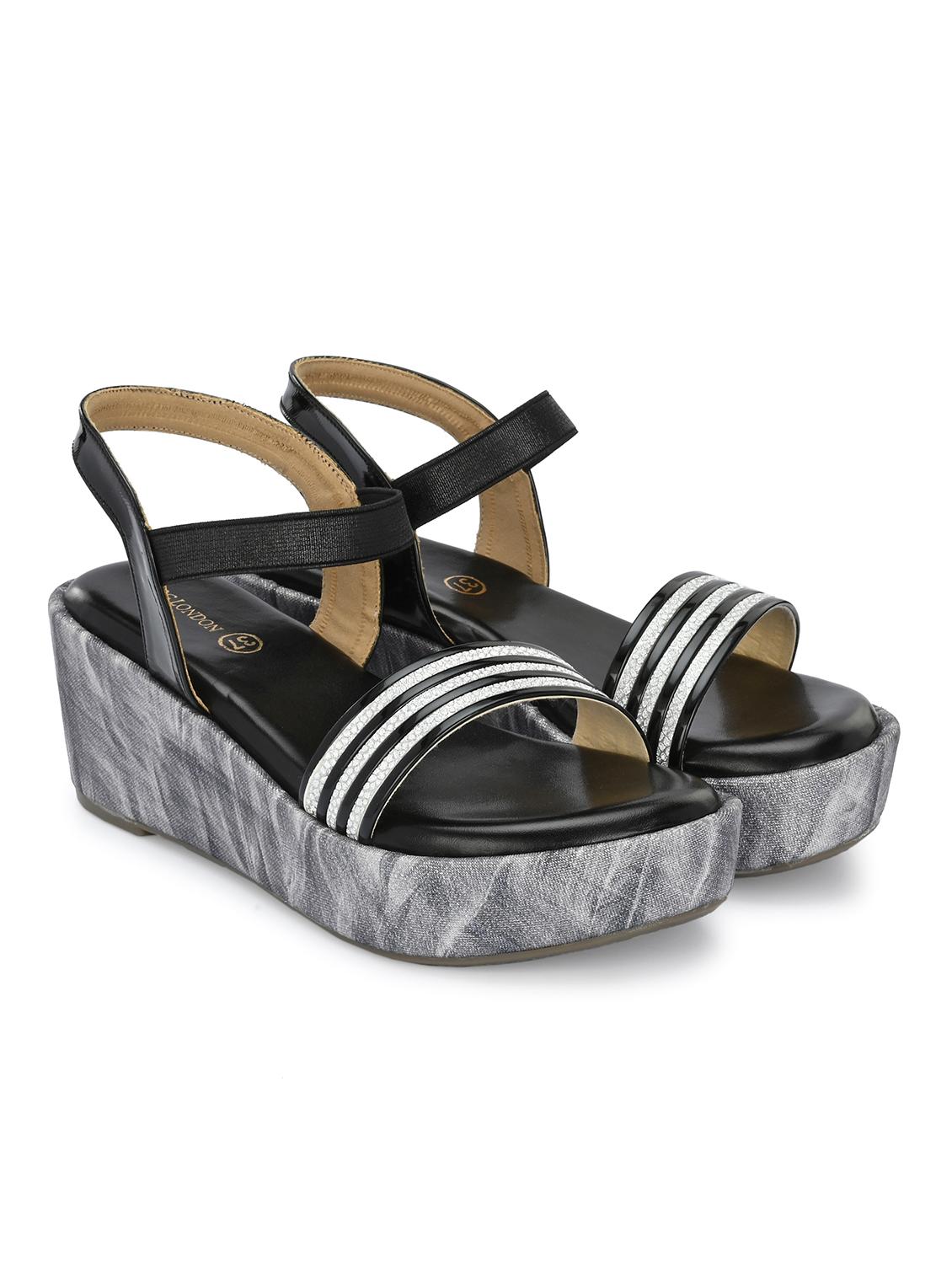 women black back strap platform wedge - 21986896 - Standard Image - 1