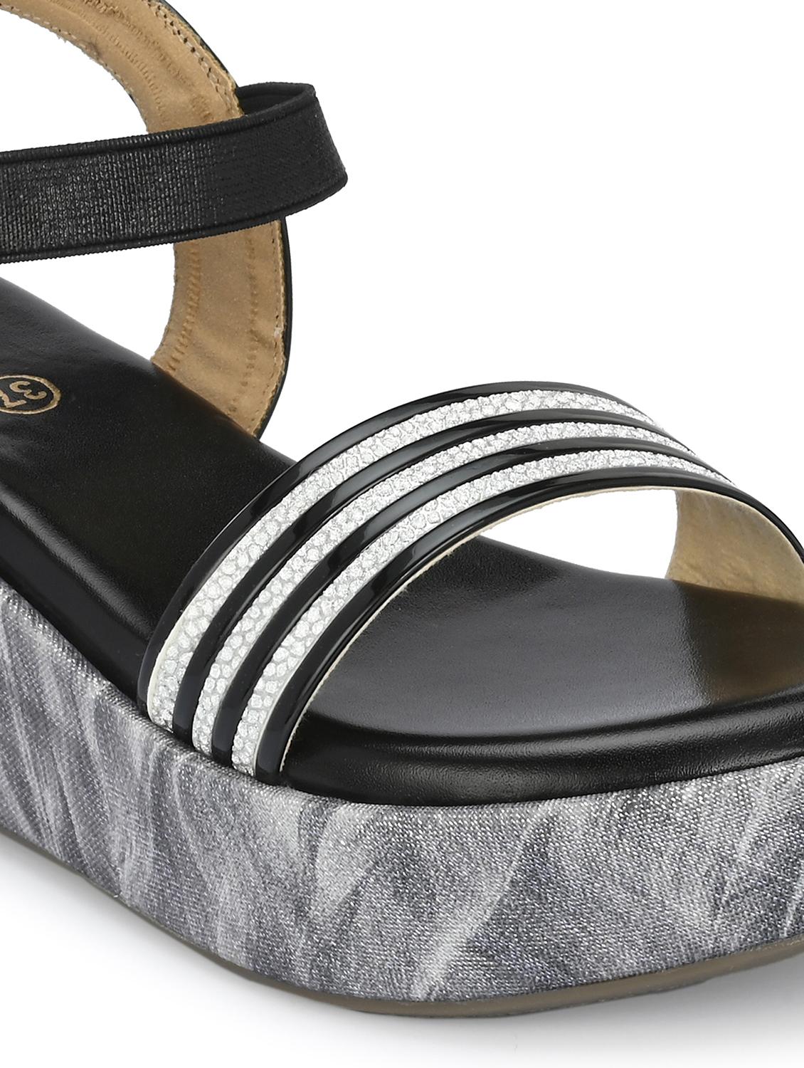 women black back strap platform wedge - 21986896 - Standard Image - 6