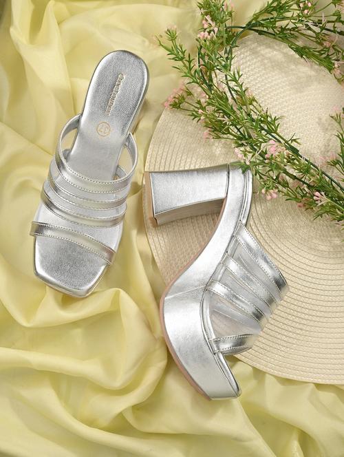 women silver slip on block heels - 21986902 -  Standard Image - 0