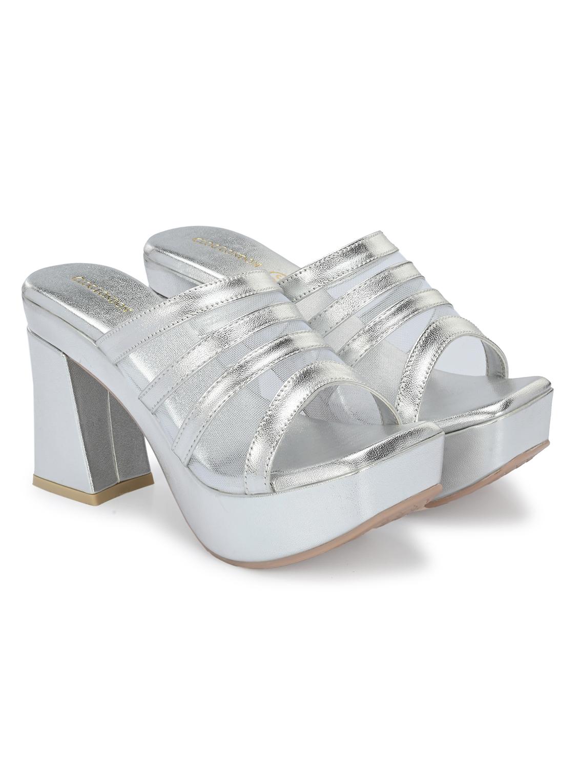 women silver slip on block heels - 21986902 -  Standard Image - 1