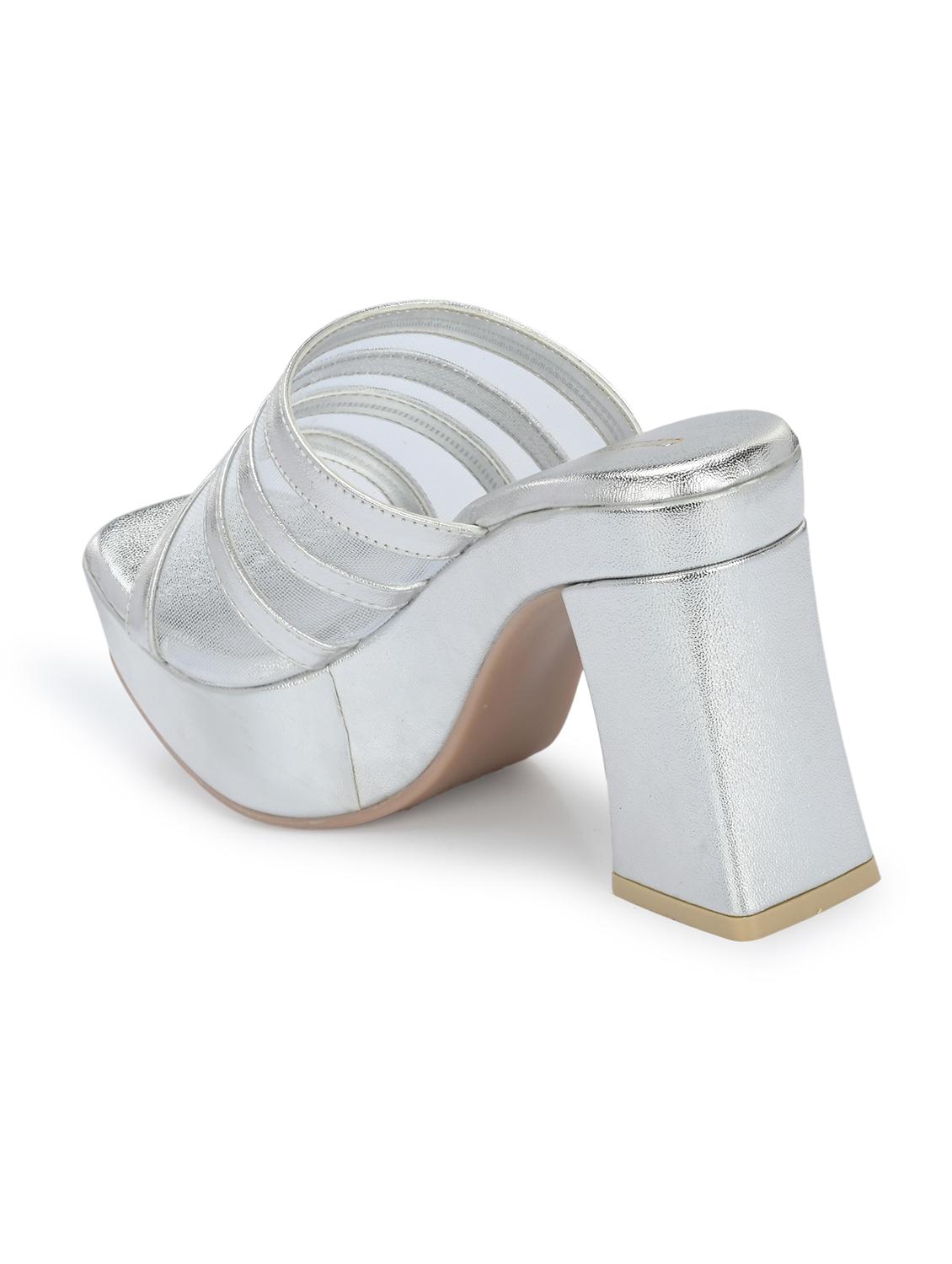 women silver slip on block heels - 21986902 - Standard Image - 4
