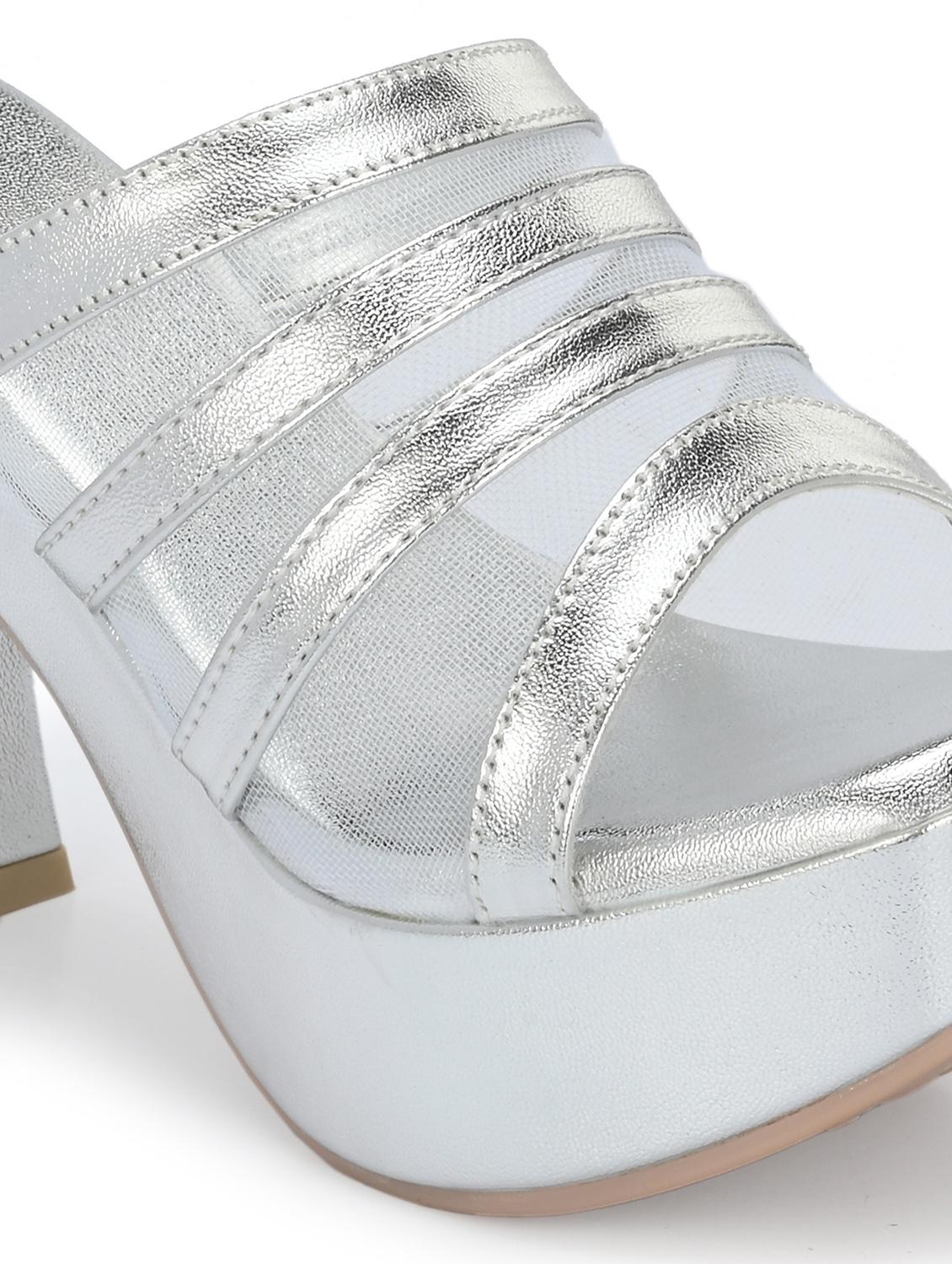 women silver slip on block heels - 21986902 - Standard Image - 6