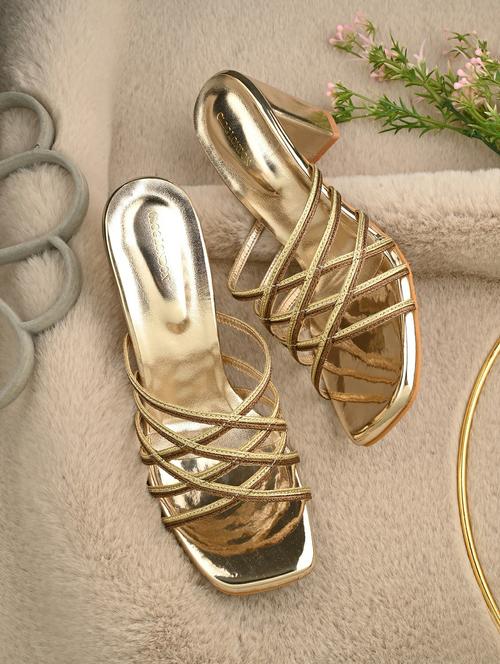 women gold slip on block heels - 21986903 -  Standard Image - 0