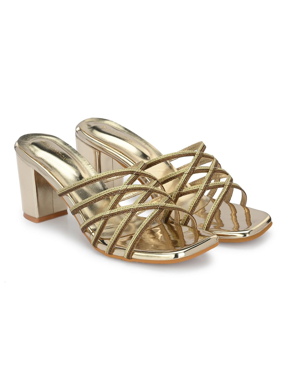 women gold slip on block heels - 21986903 -  Standard Image - 1
