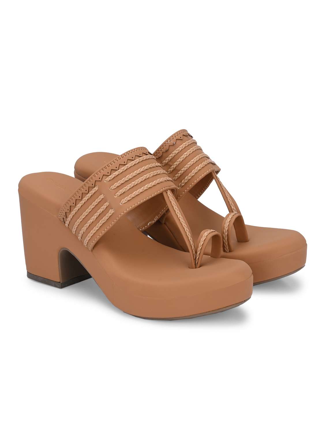 women tan one toe block heel sandal - 21986908 -  Standard Image - 1