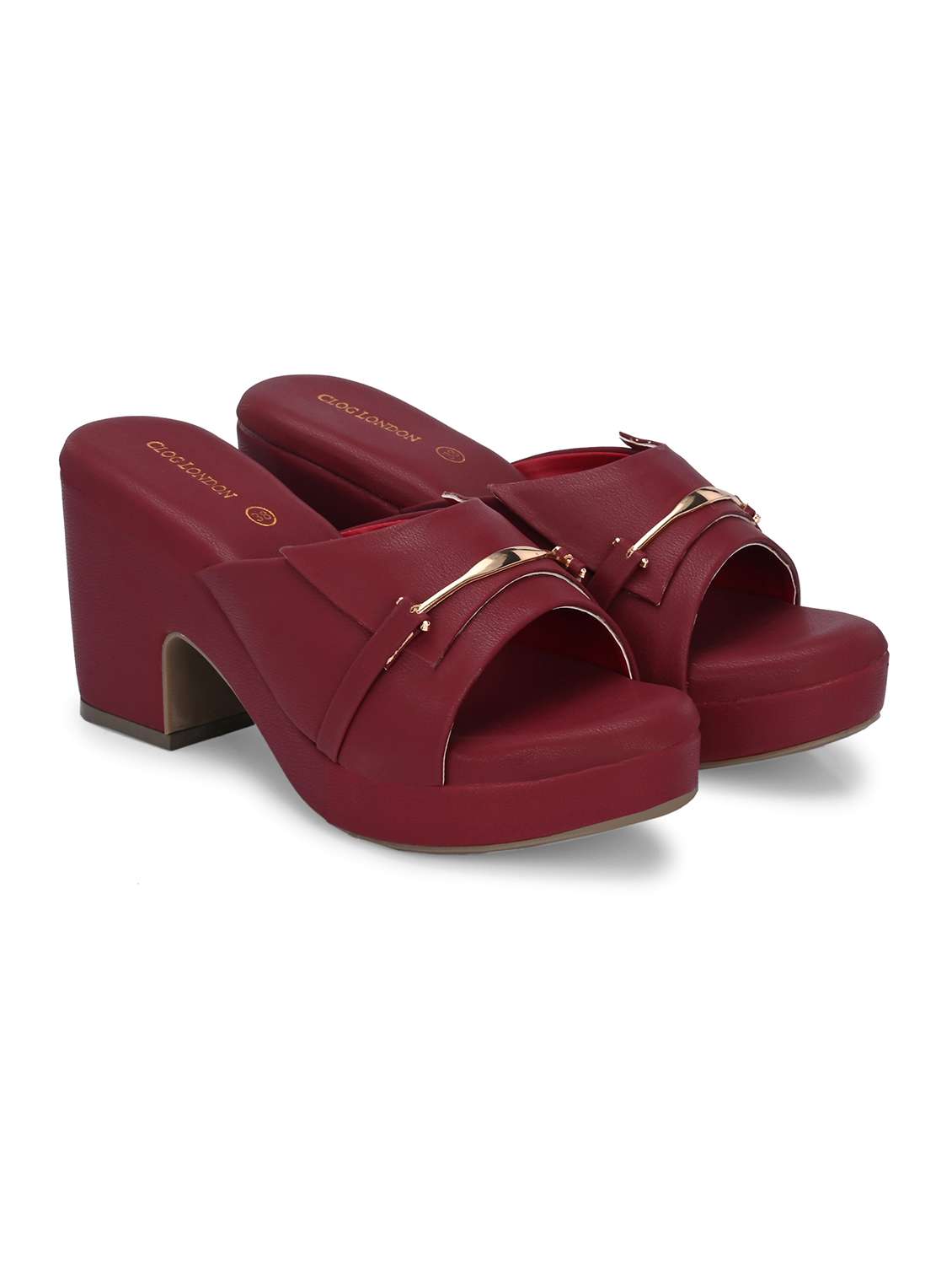 women maroon slip on block heels - 21986909 -  Standard Image - 1