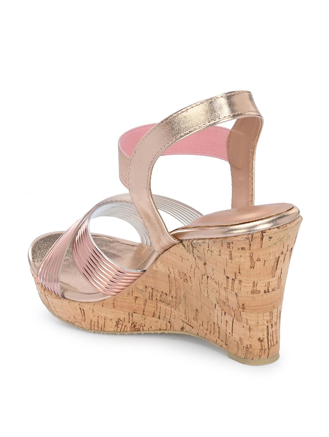 women pink back strap platform wedge - 21986911 - Standard Image - 4