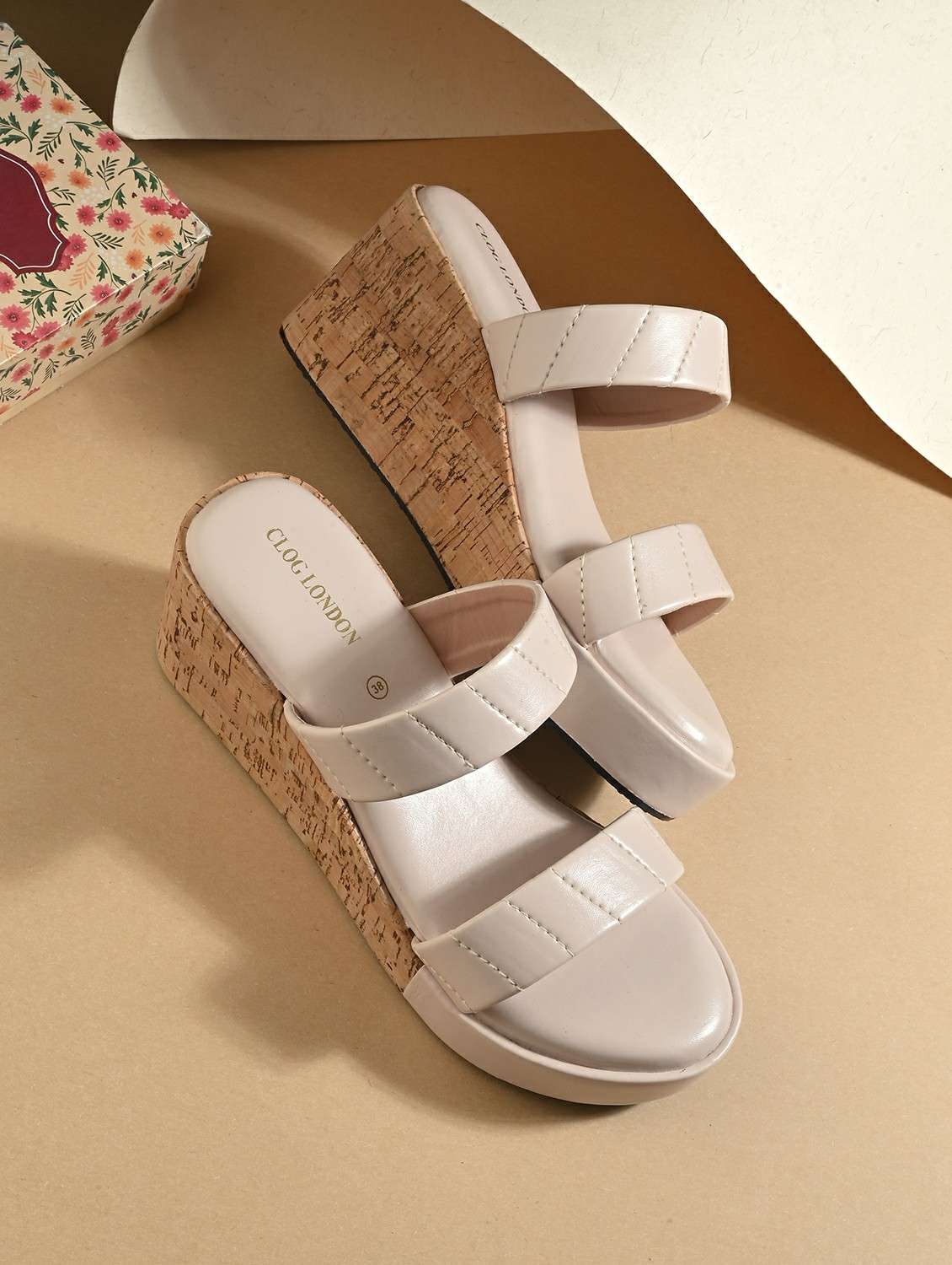 women off white slip on platform wedge