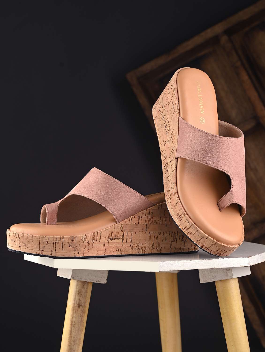 women peach one toe wedge