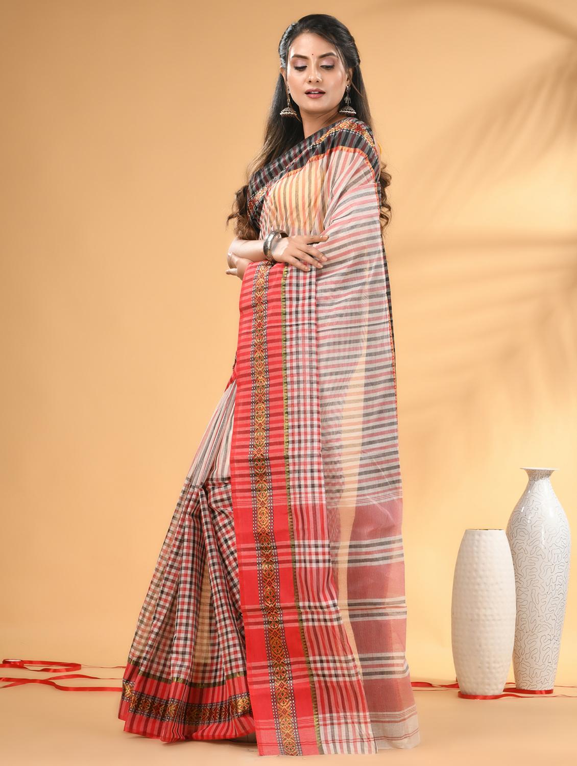 women checkered tant saree - 21986918 - Standard Image - 1