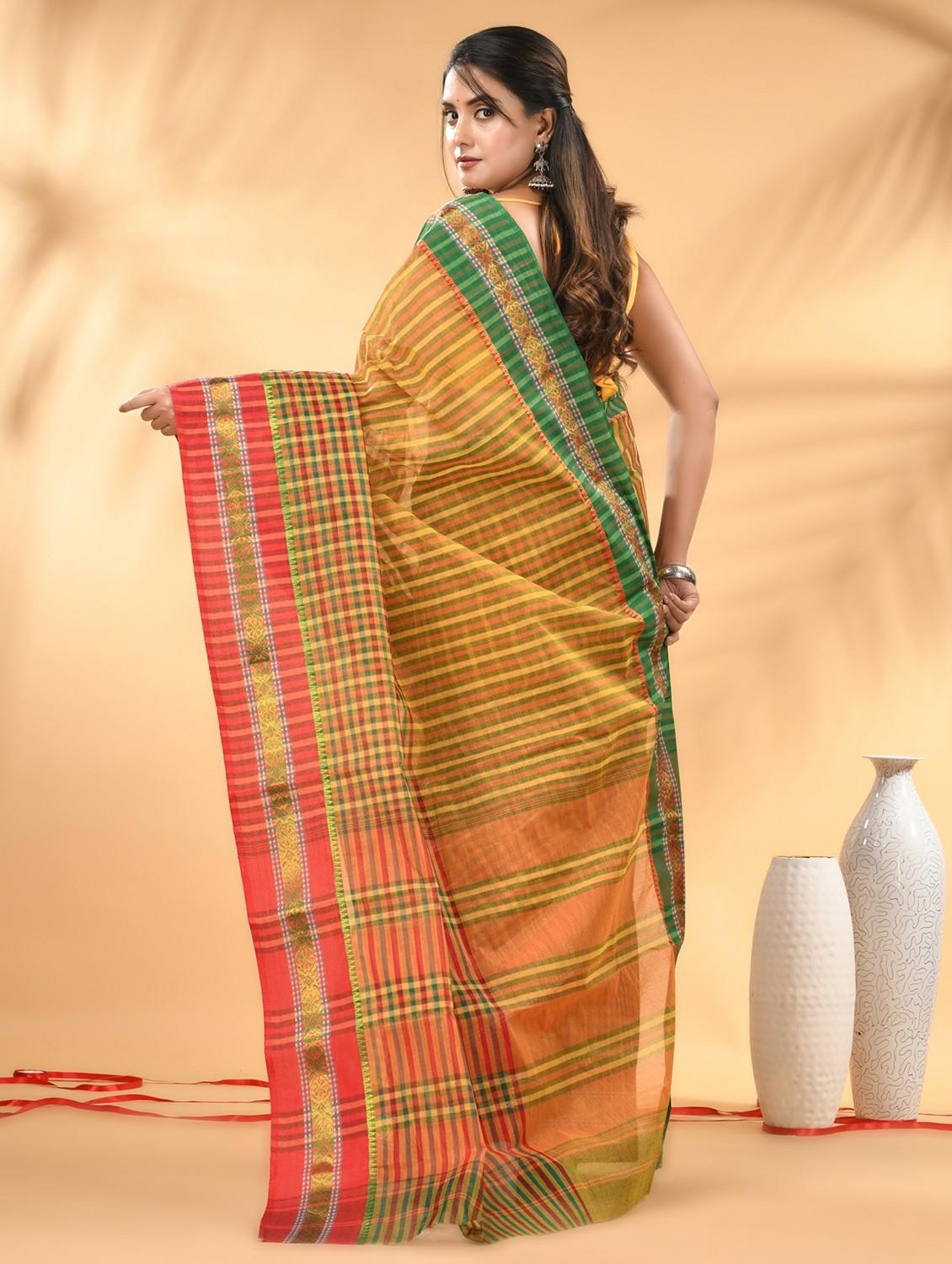women checkered tant saree - 21986920 -  Standard Image - 1