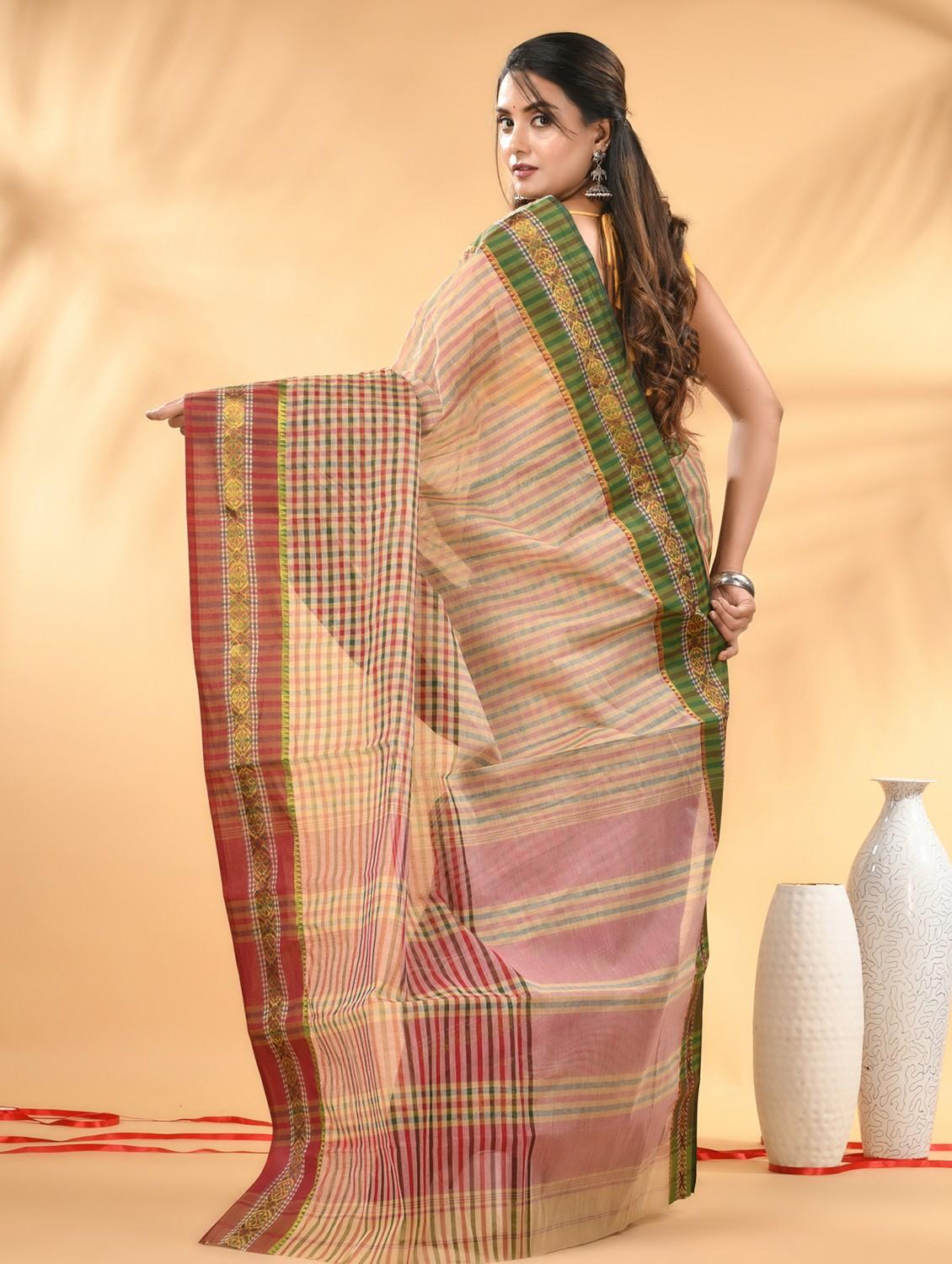 women checkered tant saree - 21986921 - Standard Image - 1
