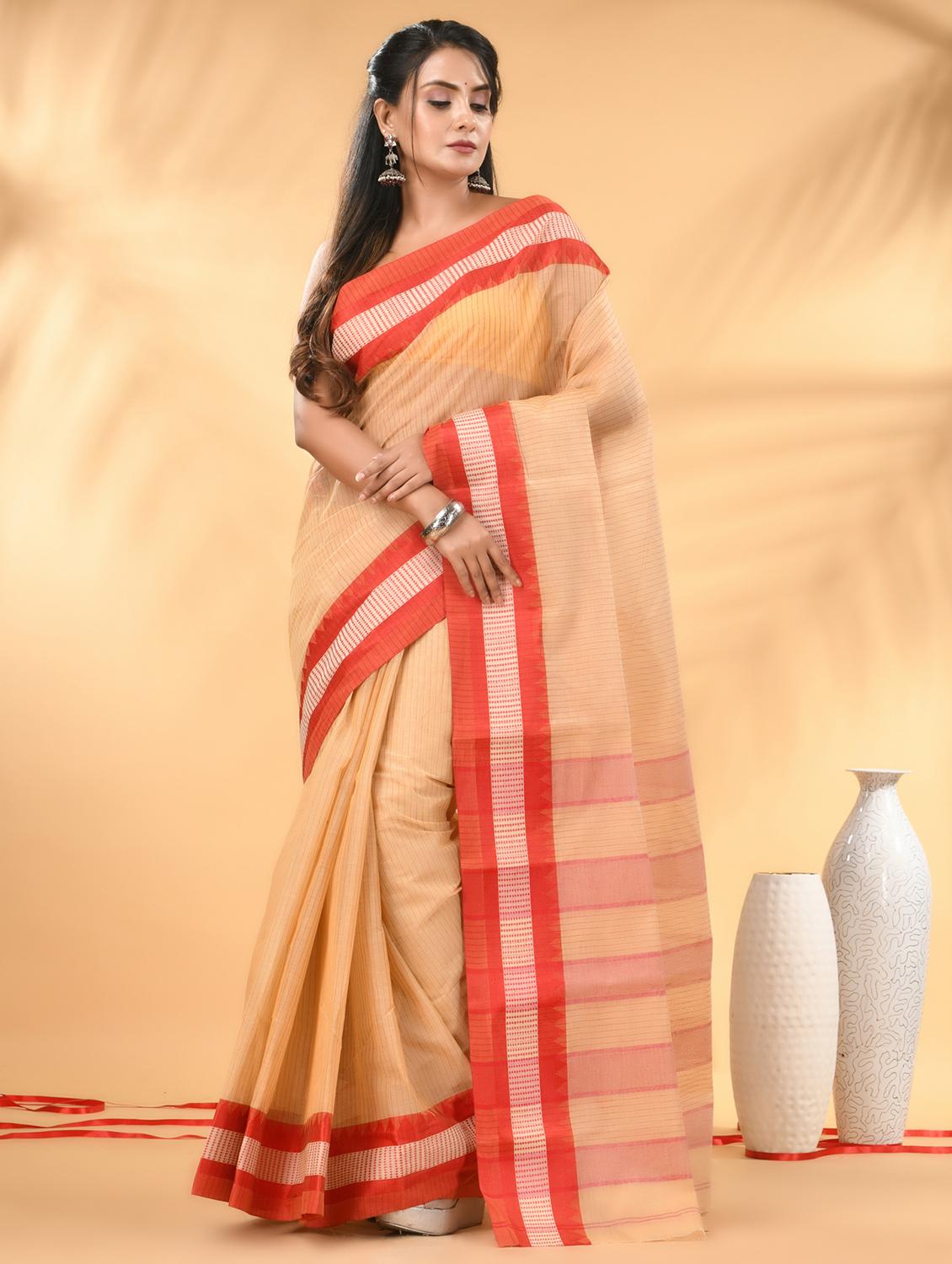 women striped tant saree - 21986925 -  Standard Image - 1