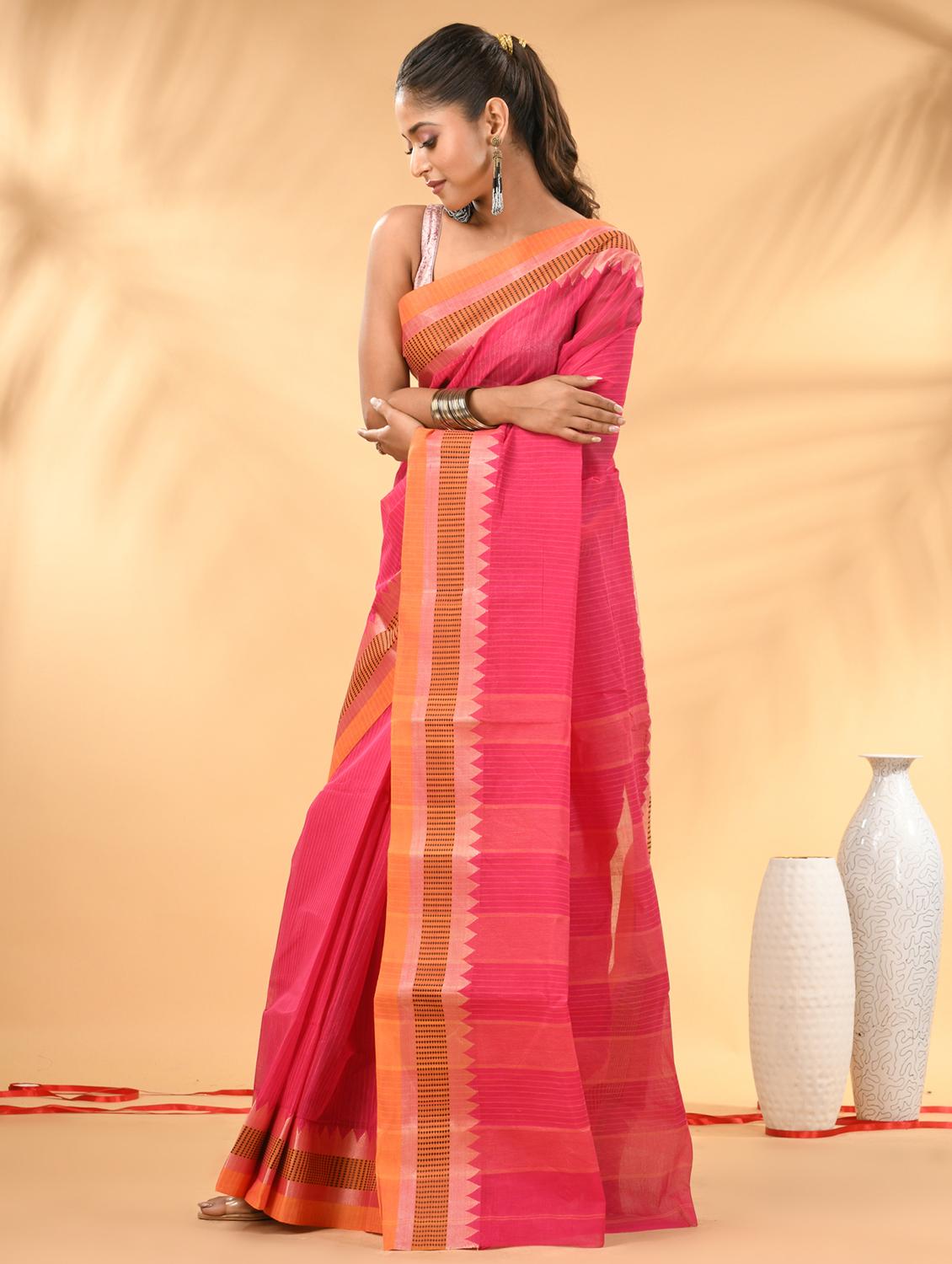women striped tant saree - 21986926 - Standard Image - 1