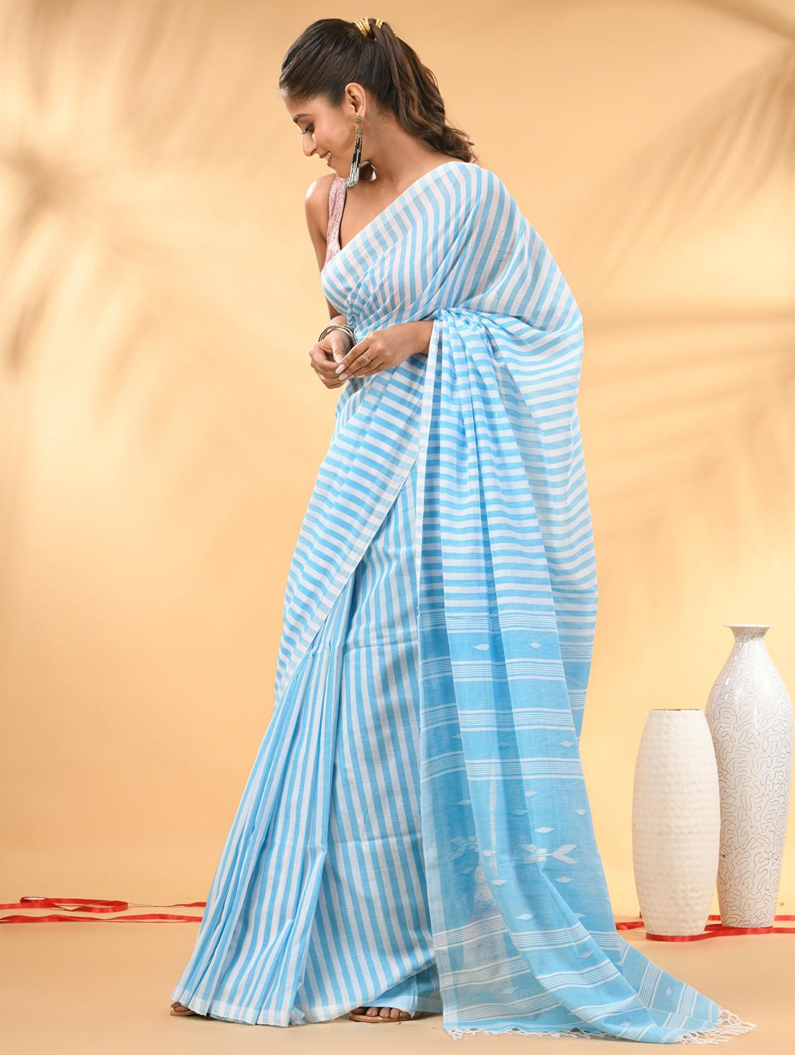 women striped handloom saree with blouse - 21986951 - Standard Image - 1