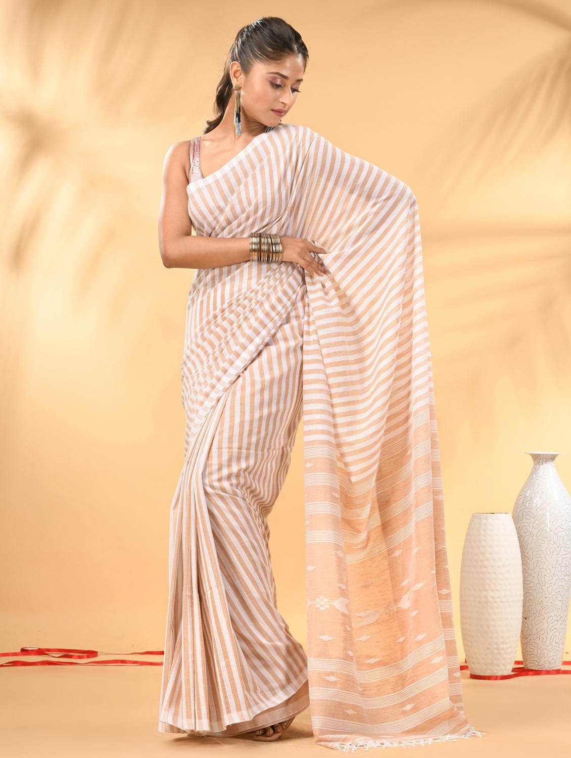 women striped handloom saree with blouse - 21986955 -  Standard Image - 1