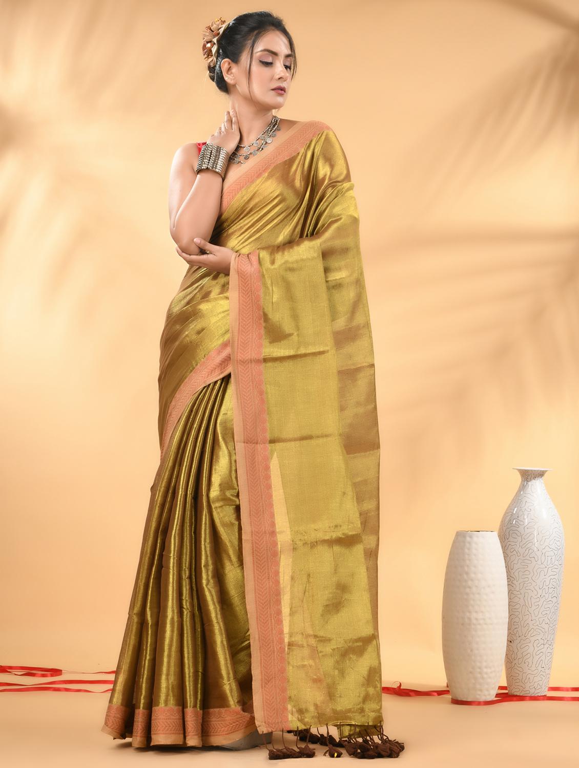 women solid with bordered handloom saree with blouse - 21986975 - Standard Image - 1