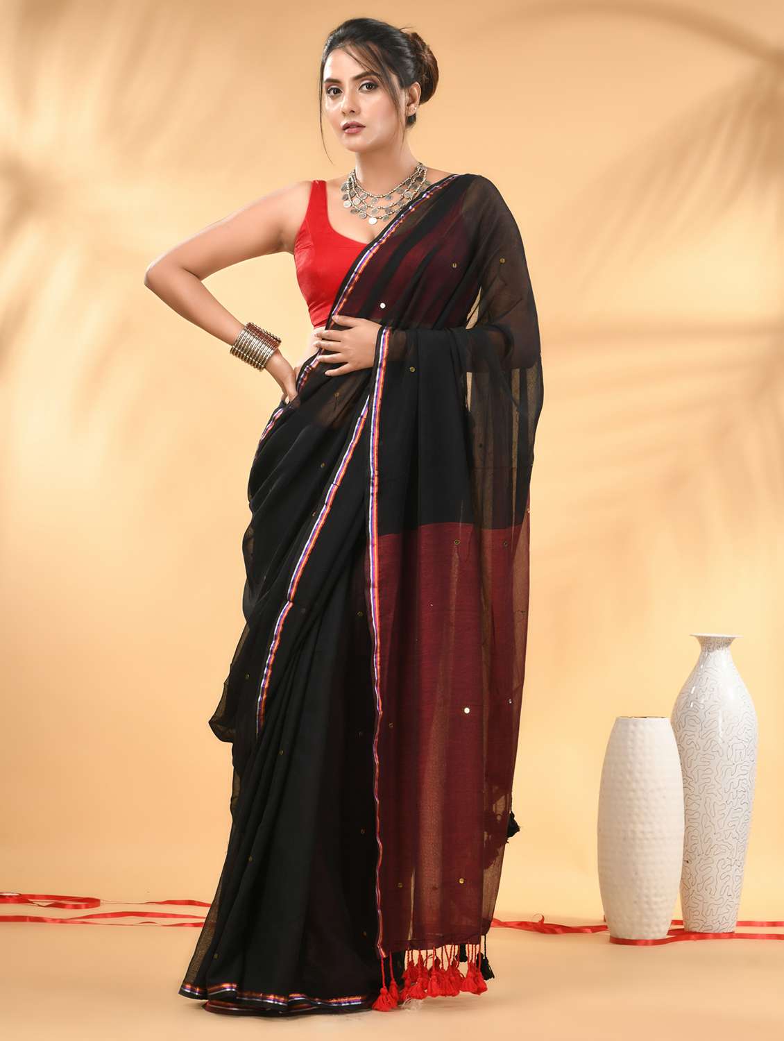 women black handloom saree with blouse