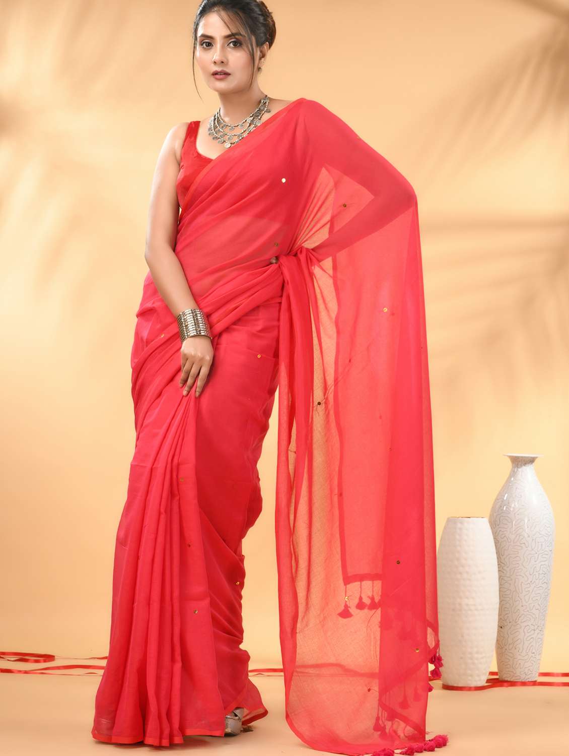 women solid with work handloom saree with blouse - 21986997 -  Standard Image - 1