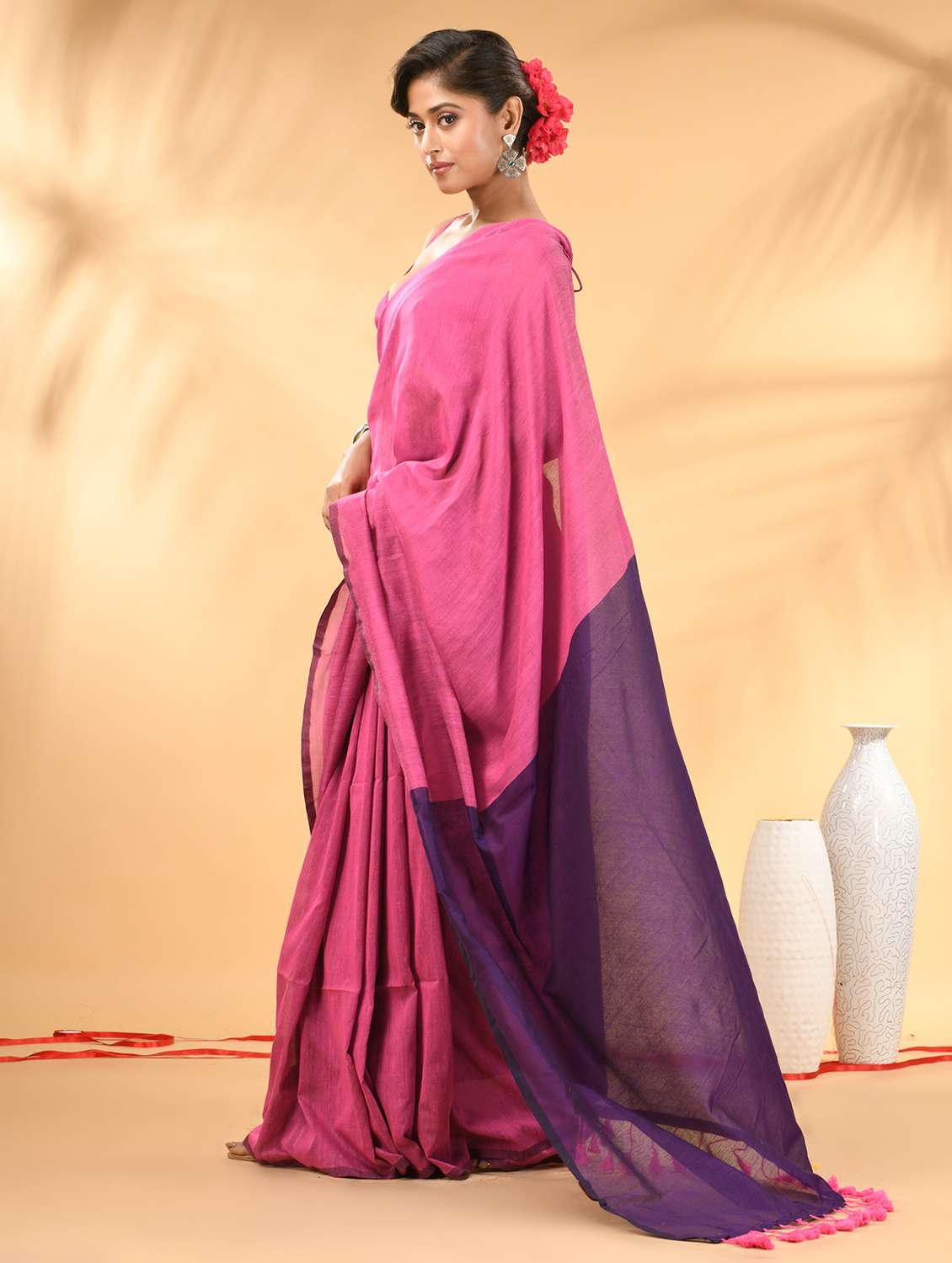 women solid handloom saree with blouse - 21987004 -  Standard Image - 1