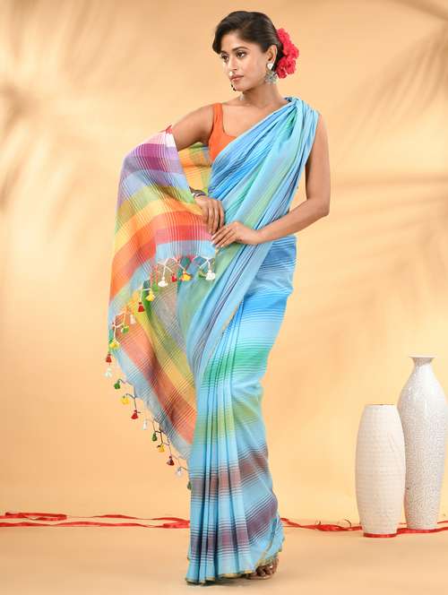 women striped handloom saree - 21987017 - Standard Image - 0