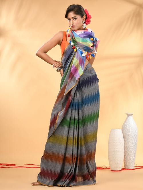 women striped handloom saree - 21987018 -  Standard Image - 0