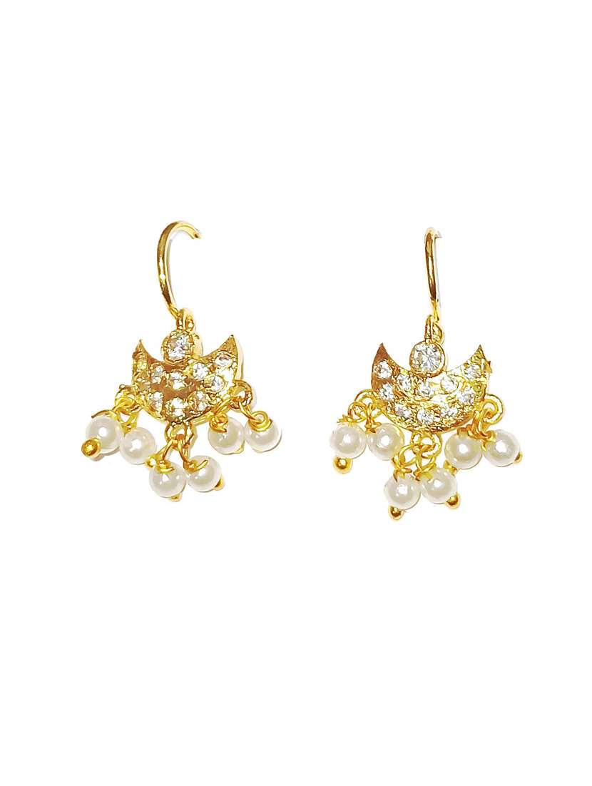 women golden pearl drop earrings