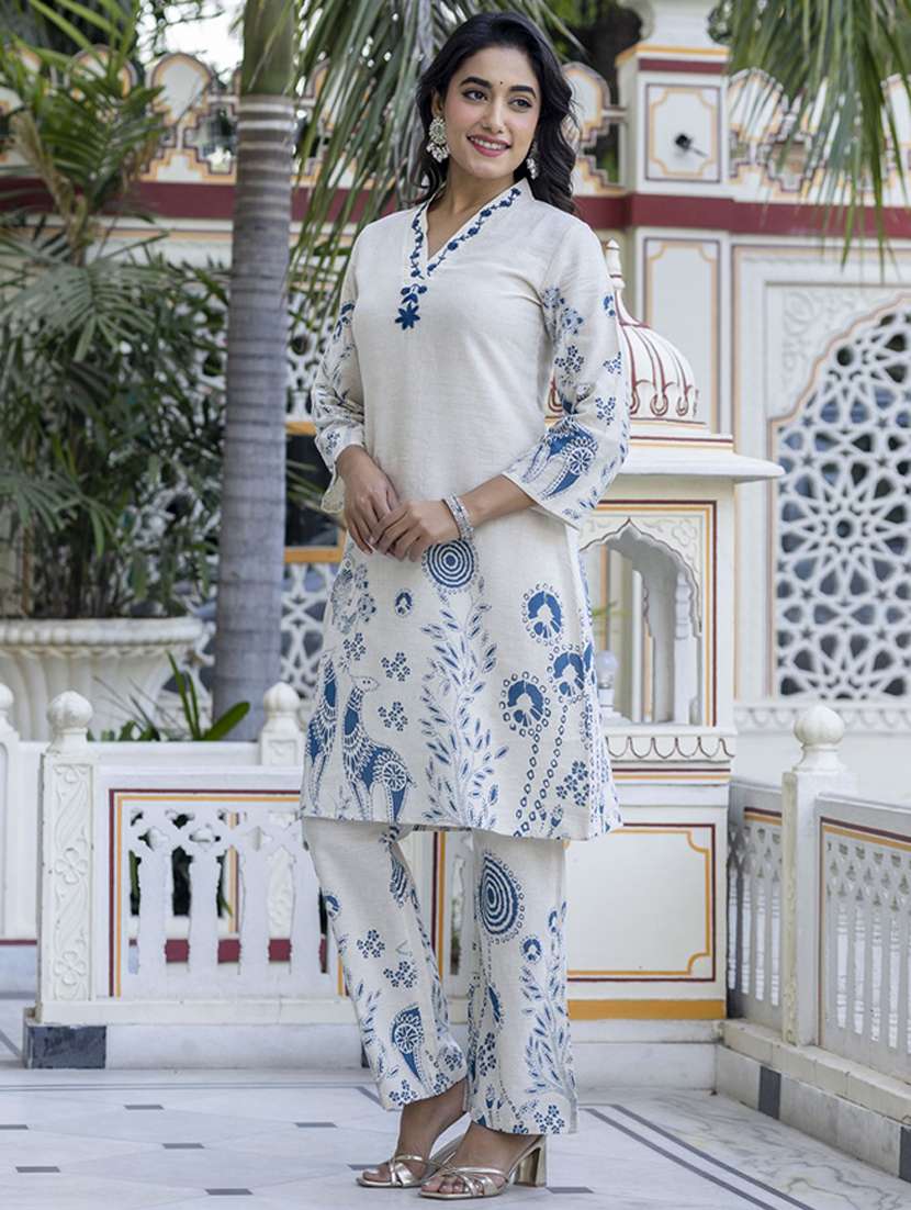 women printed three quarter sleeve ethnic co-ord set - 21987041 - Standard Image - 1