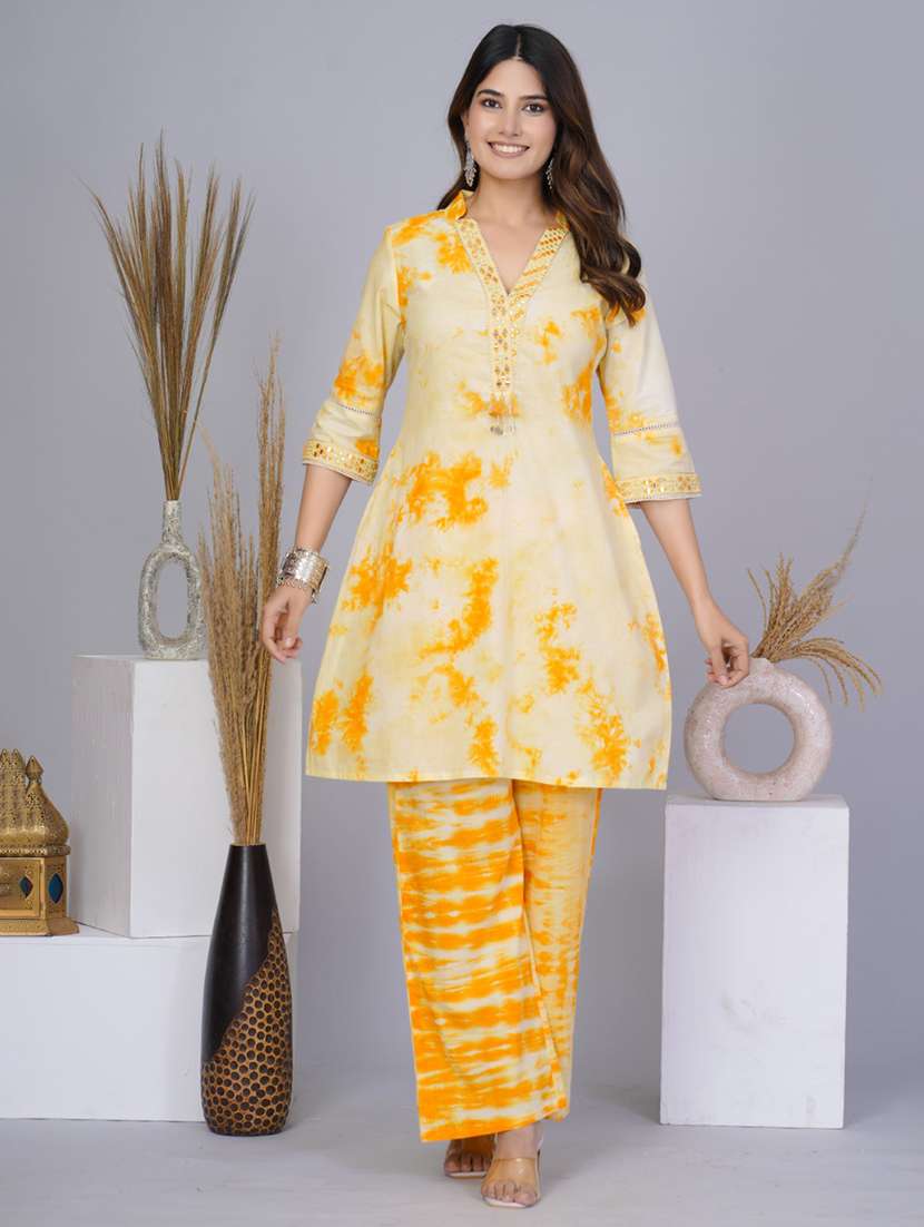 women tie & dye three quarter sleeve ethnic co-ord set - 21987043 - Standard Image - 1